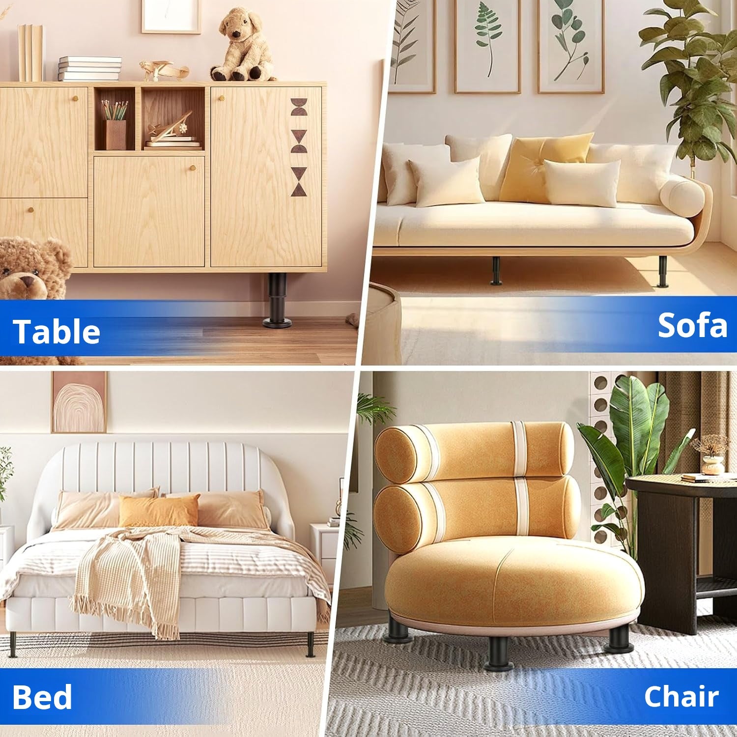 Conjunto de 4 pernas de móveis, pernas de móveis ajustáveis, pernas de suporte de móveis de 12-18 cm, adequadas para sofás, camas, armários - 6