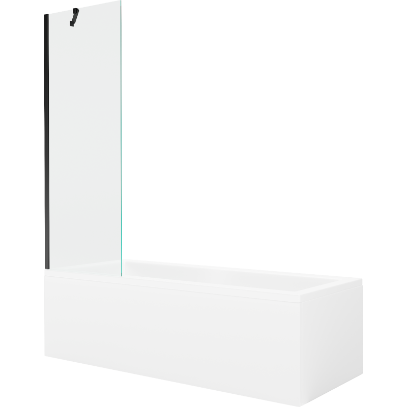 Mexen Cubik wanna prostokątna 150 x 70 cm z obudową i parawanem 1-skrzydłowym 60 cm, transparent, czarny - 550315070X9506000070