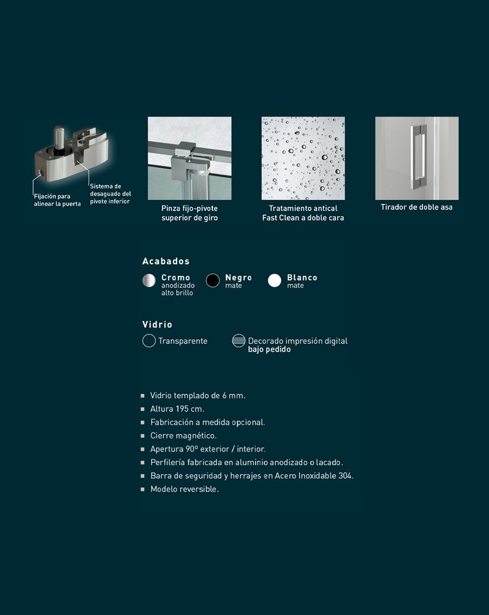 Parete doccia frontale con 1 porta a soffietto 1 fissa | 100 cm | Vetro da 6 mm con Anticalcare | Altezza 195 cm | Bianco - 3