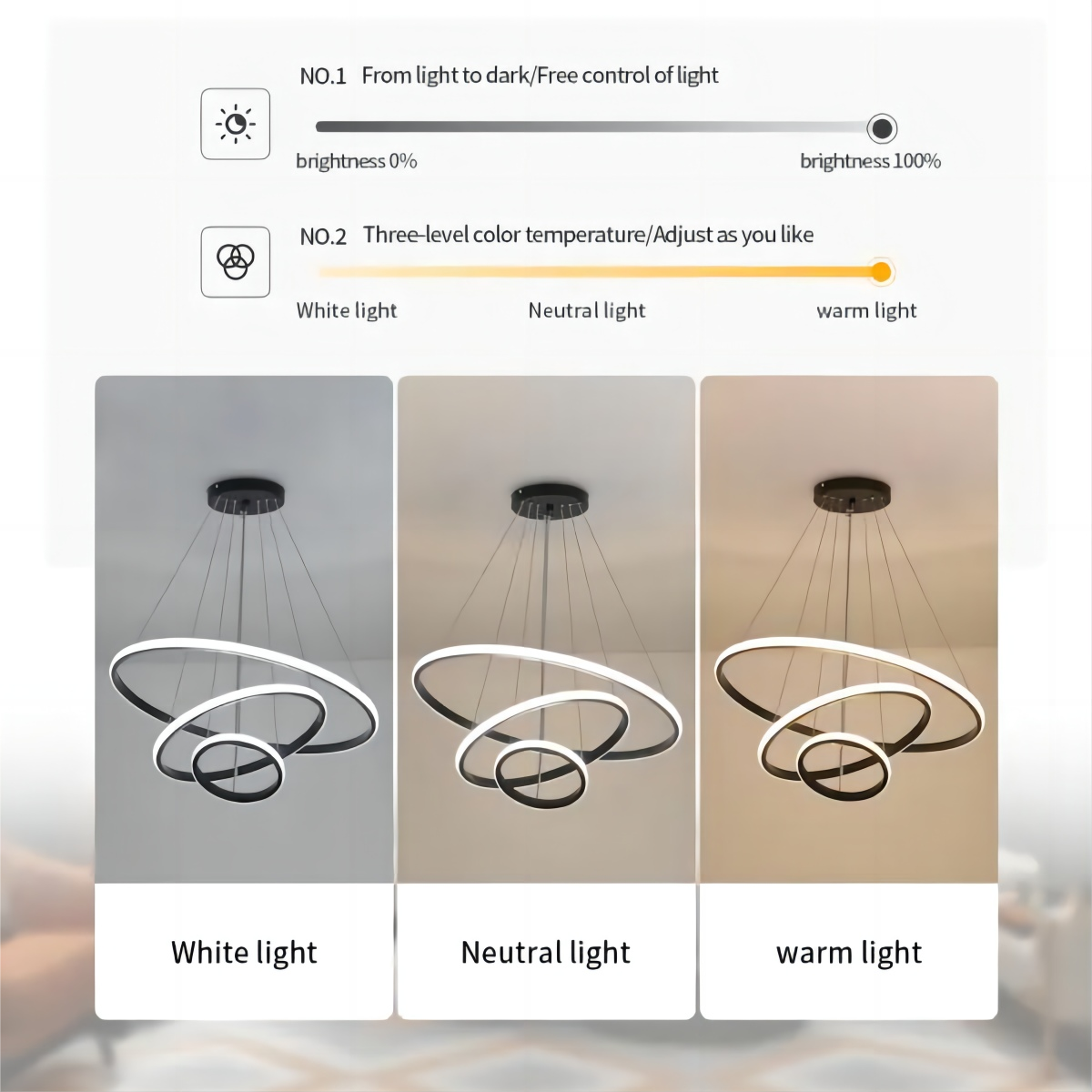 Suspension Lustre LED 76W Aiskdan, Noir, Aluminium, Dimmable, 60*60*85 CM, Pour Salon - 6