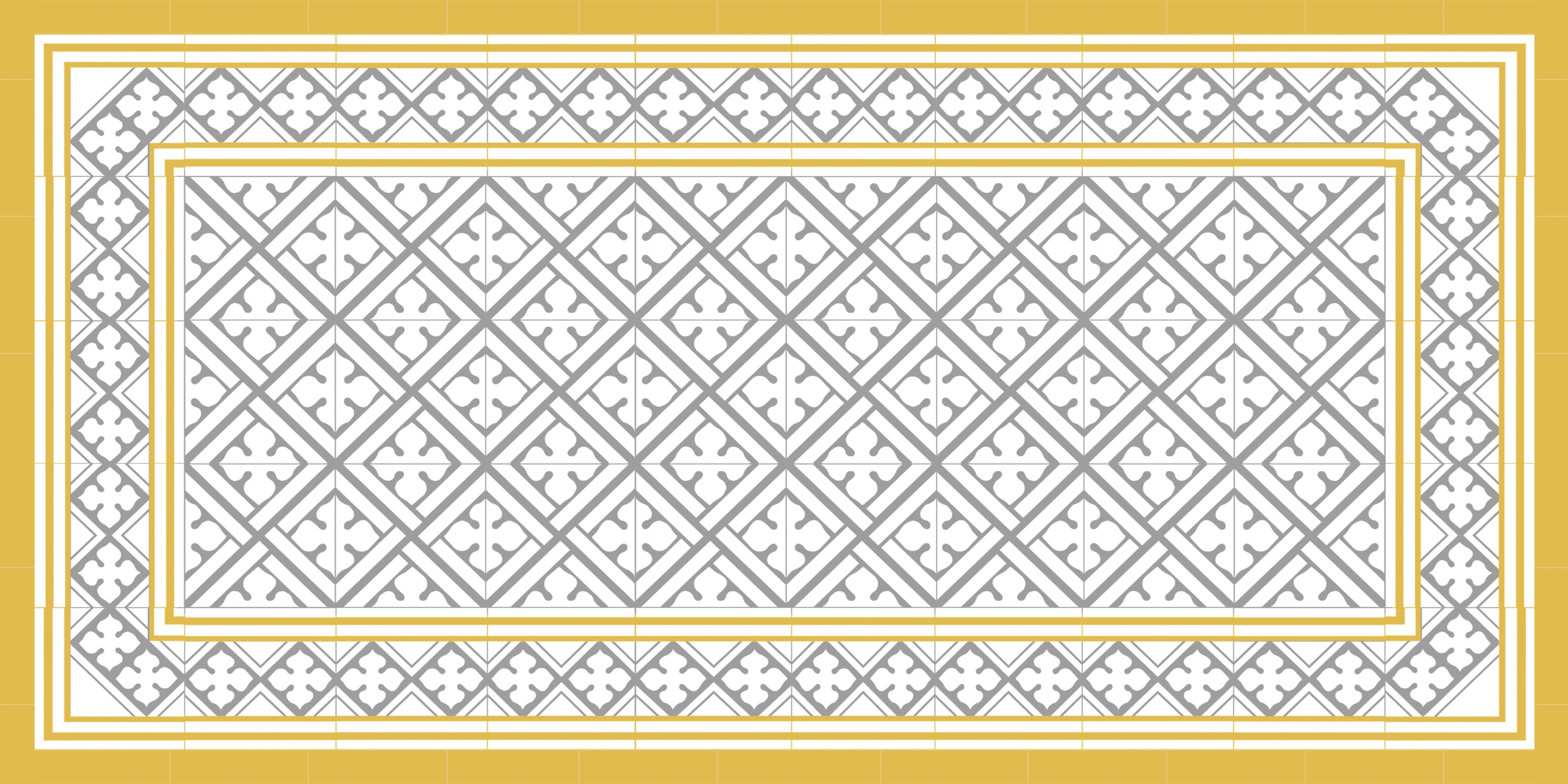 Dywan winylowy Palace mustard and grey 50x100 - antypoślizgowy PVC, winylowy do kuchni lub salonu, zmywalny, styl hydrauliczny