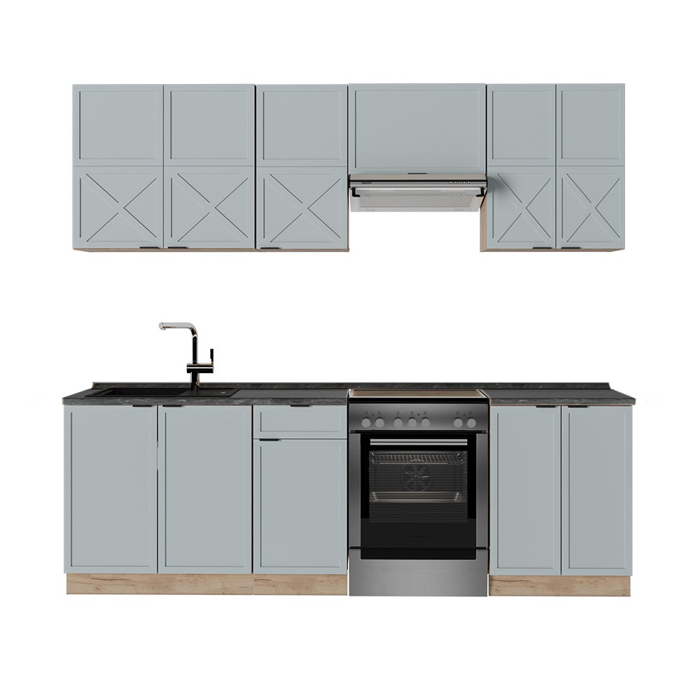 îlot de cuisine Fame-Line Bleu foncé brillant/Anthracite 90cm sans PT