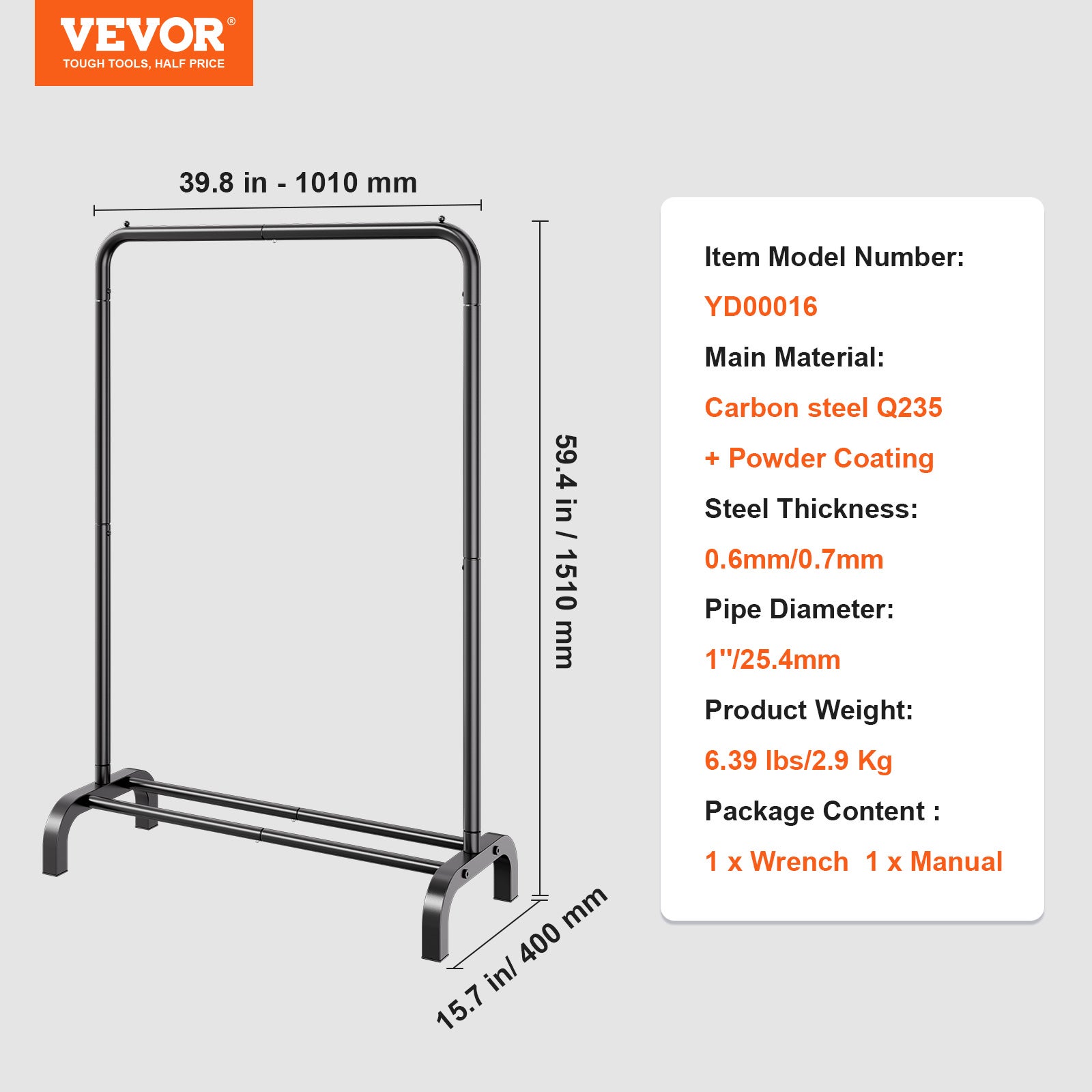 Portant à Vêtements VEVOR 101x40x151 cm, avec Étagères à Chaussures, en Acier au Carbone Stable, pour Rangement Buanderie Chambre à Coucher, Noir - 9