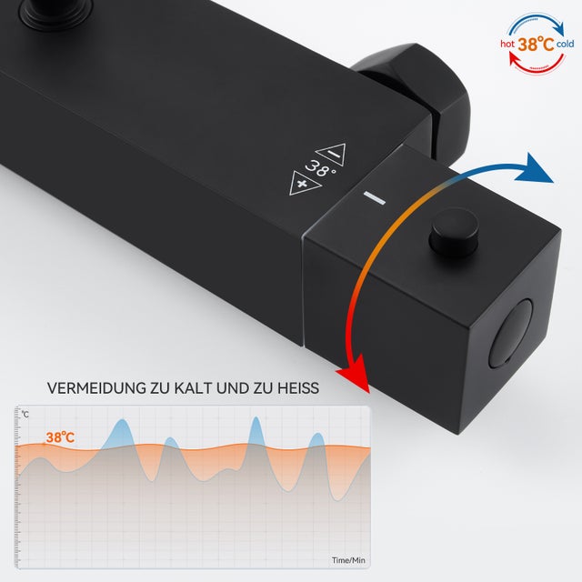Colonne Douche Thermostatique,Colonne Douche Noir de 38°C avec Mitigeur Systeme Douche Thermostatique Réglable Hauteur 81.8-124.8cm,Salle Bain
