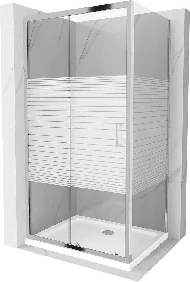 Mexen Apia cabine de duche de correr 130 x 70 cm, faixas brancas, cromado + base Flat - 840-130-070-01-20-4010