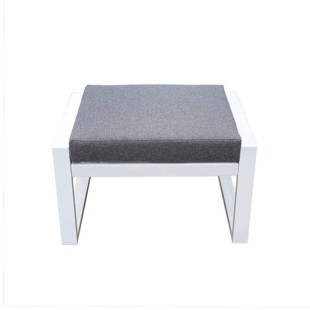 TEMPO STYLE - Puf MIKONOS w kolorze białym/szarym aluminium | Odporny na warunki atmosferyczne | Zdejmowana poszewka na poduszkę
