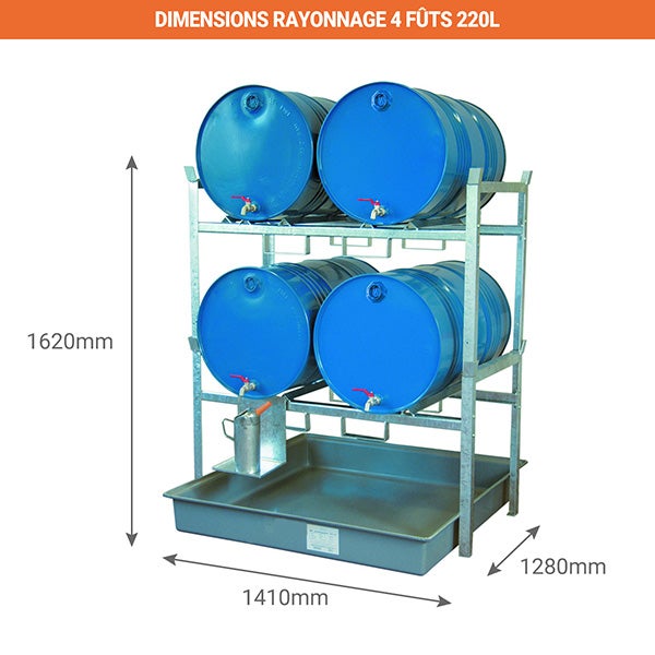 Rayonnage en acier 2 niveaux pour 4 fûts de 220 litres - 245007 - 4