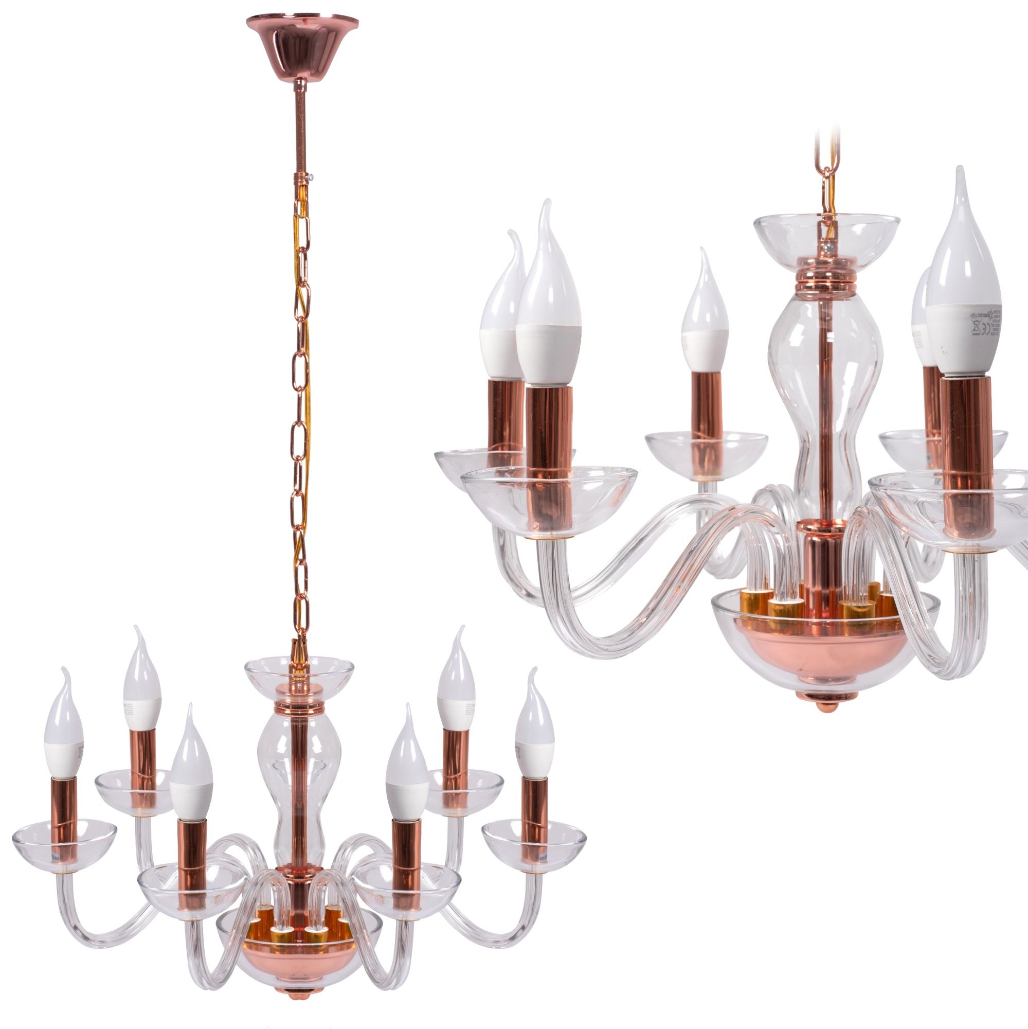 Lampa Sufitowa Wisząca Toolight App1081-6Cp Różowo Złoty
