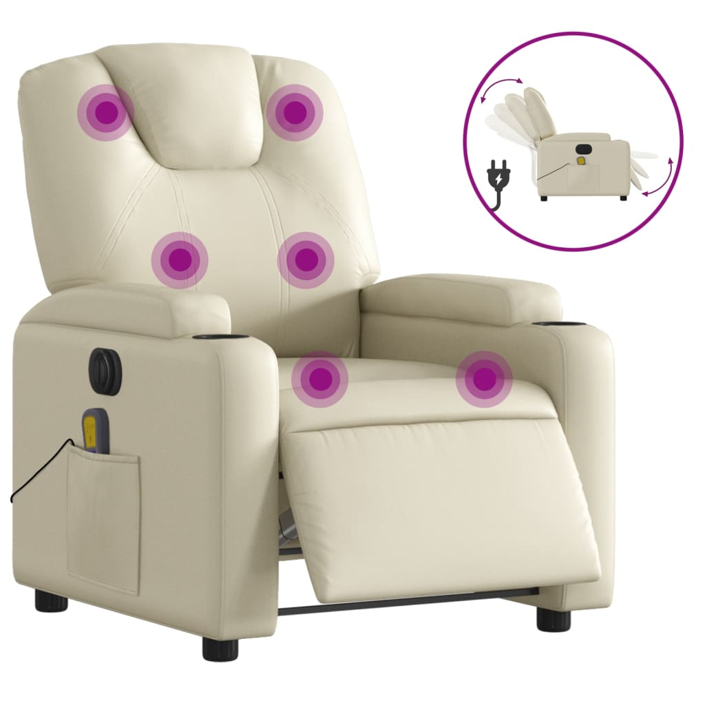 Sillón de masaje reclinable eléctrico | sillón de relax | silla de relax cuero sintético crema cfw937222
