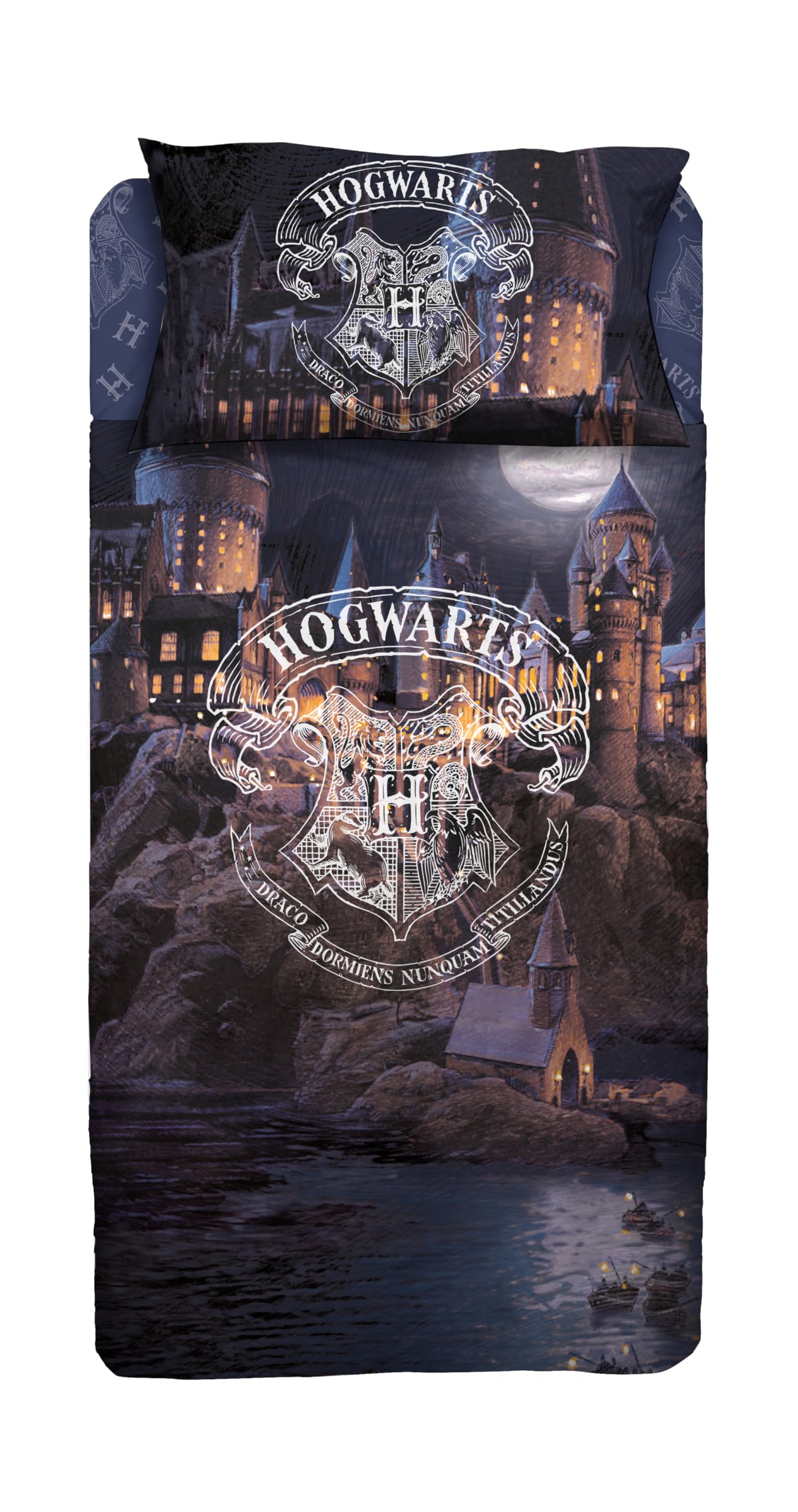 Harry Potter, biancheria da letto con costellazione stellata, blu, 135 x 200 + 80 x 80 cm, 100% cotone, di qualità, Grifondoro Tassorosso Ravenclaw Serpeverde Hedwig Hogwarts con chiusura lampo