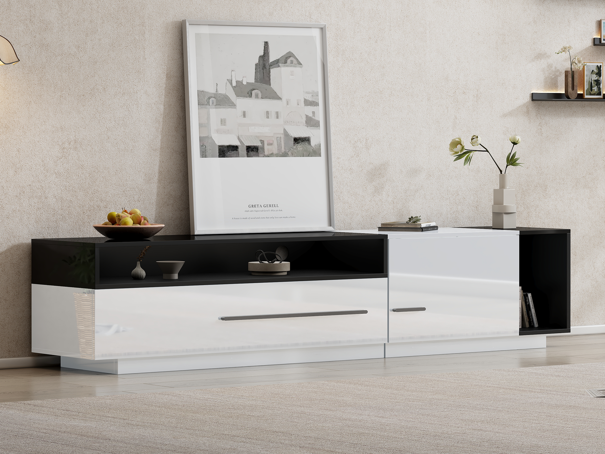 Mobile TV Tami 150 Cm – Contemporaneo Bianco Con Cassetto, Ante E Ripiano Aperto Per Soggiorno
