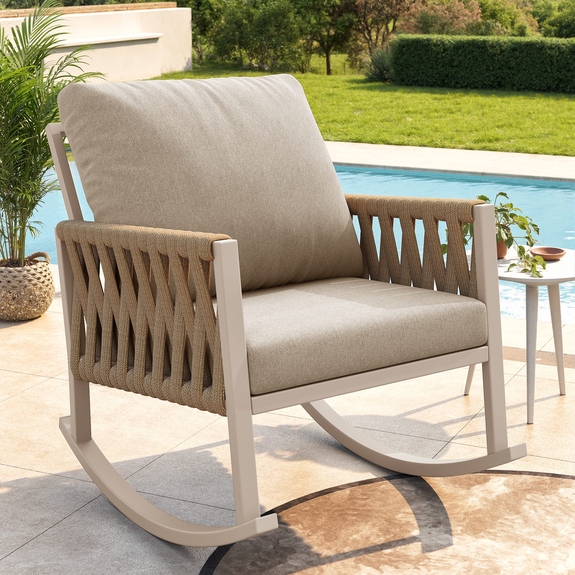 Fauteuil Bascule D ext rieur En M tal Avec Accoudoirs Tressage En fauteuil-bascule-d-ext-rieur-en-m-tal-avec-accoudoirs-tressage-en