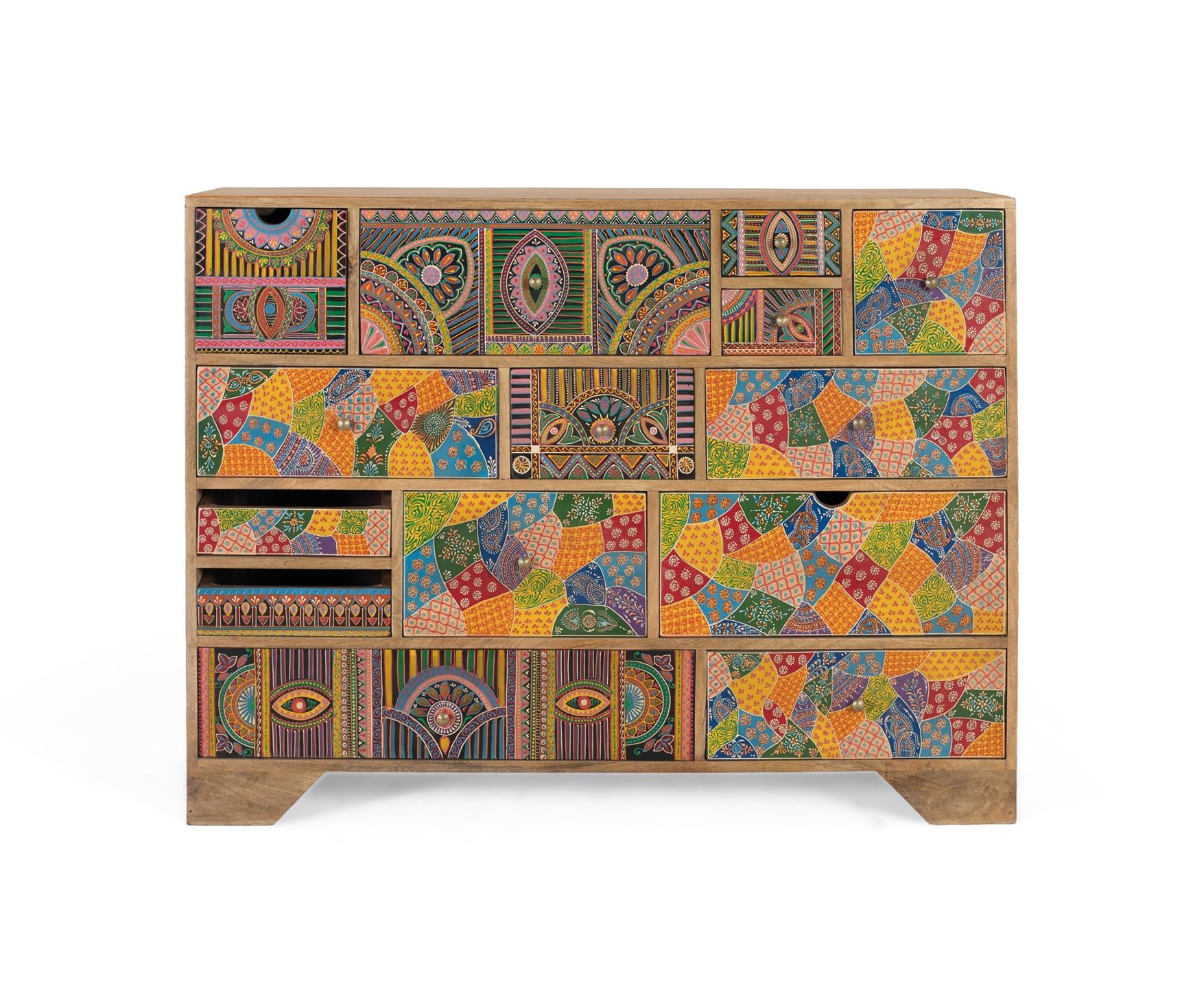 Komoda z drewna mango 120 cm w stylu boho etnicznym - 91x120x40 GYC