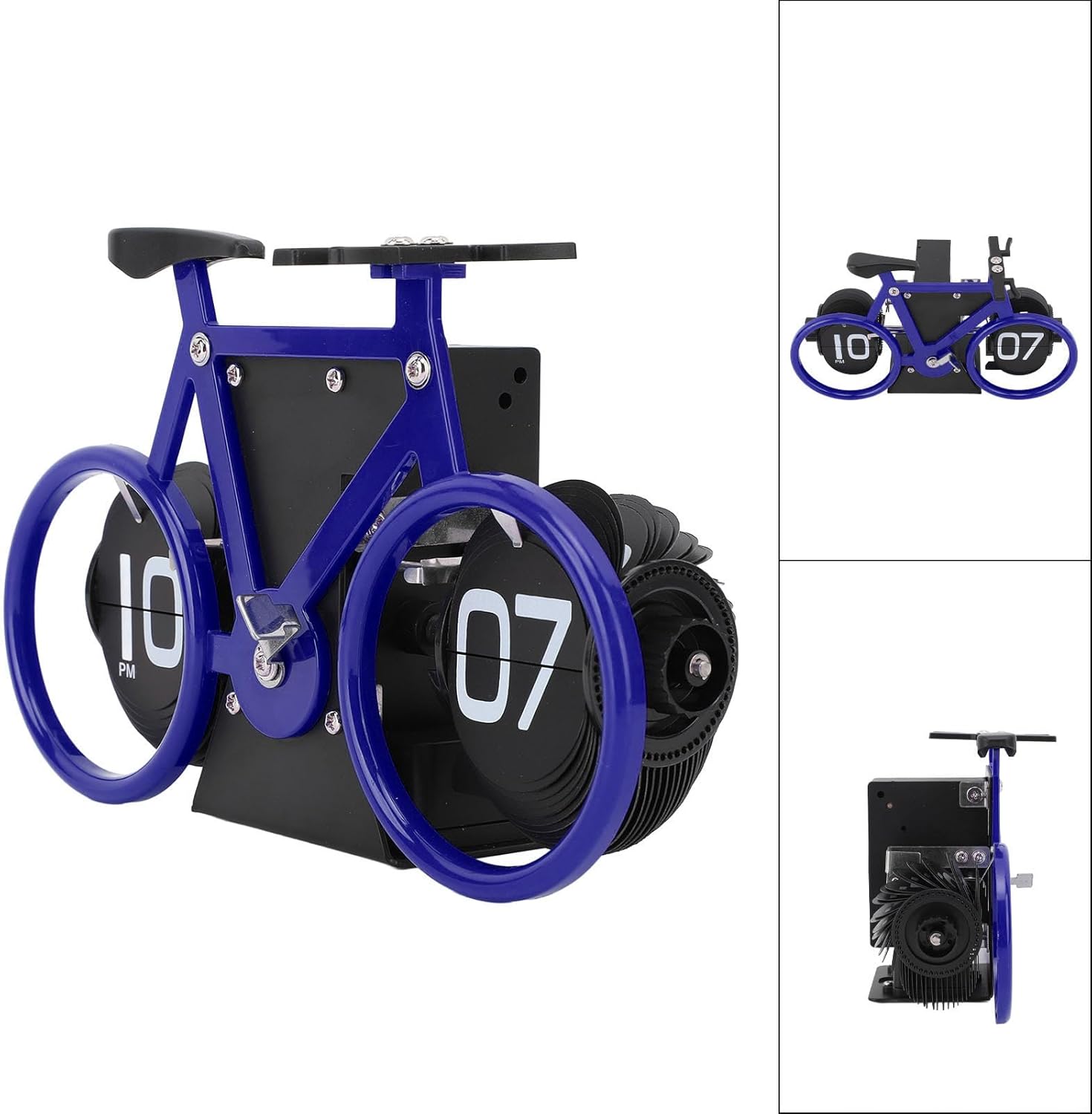 Horloge de table en forme de vélo, horloge à rotation automatique des pages, horloge décorative rétro, horloge à rotation simple des pages (bleu) - 5