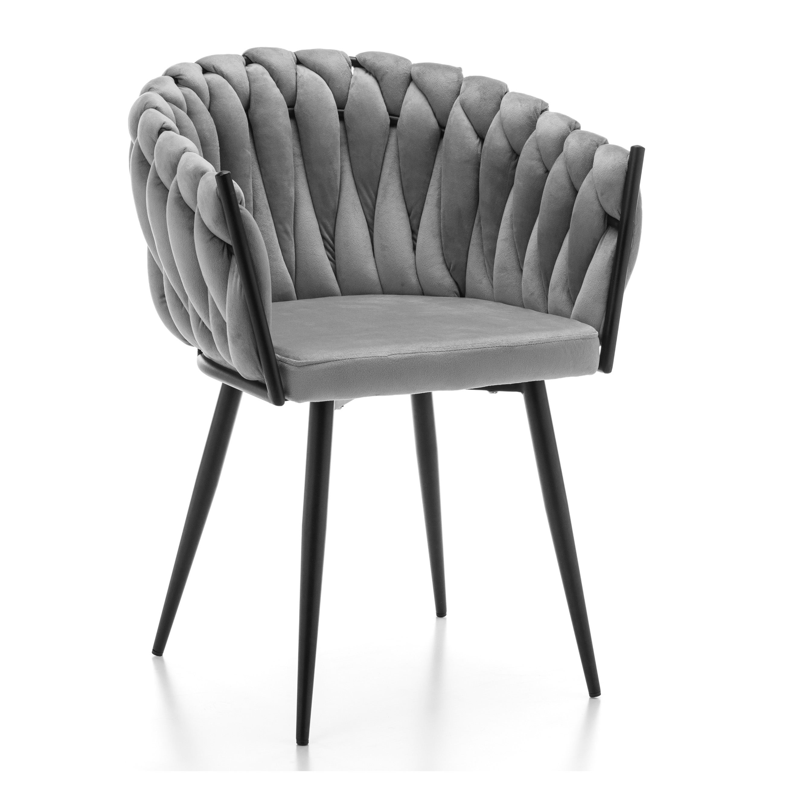 Krzesło tapicerowane glamour welurowe plecione salon LATINA jasnoszare