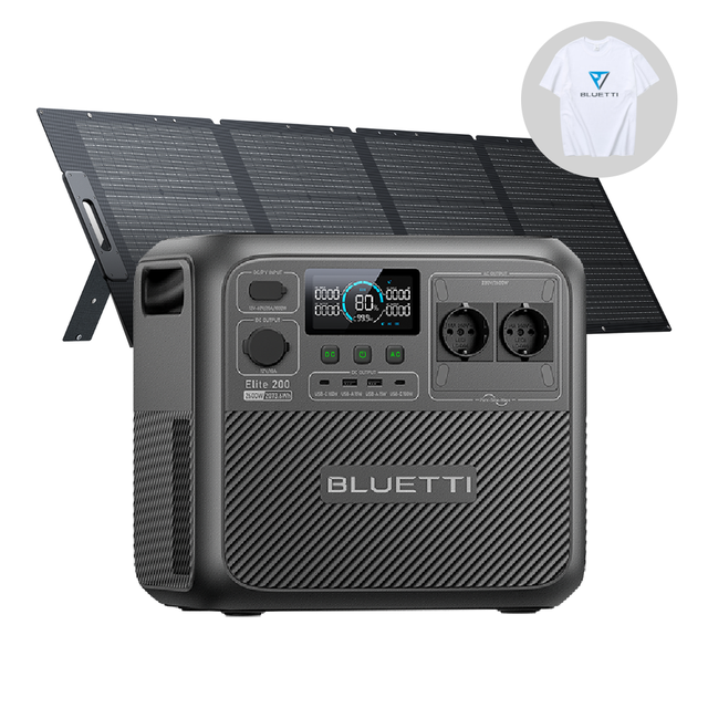 BLUETTI Elite 100 V2 Générateur Solaire Avec 200W Panneau Solaire Inclus Station D'Énergie Portable 1024Wh Avec 2 Prises CA 1800W, Pour Urgences