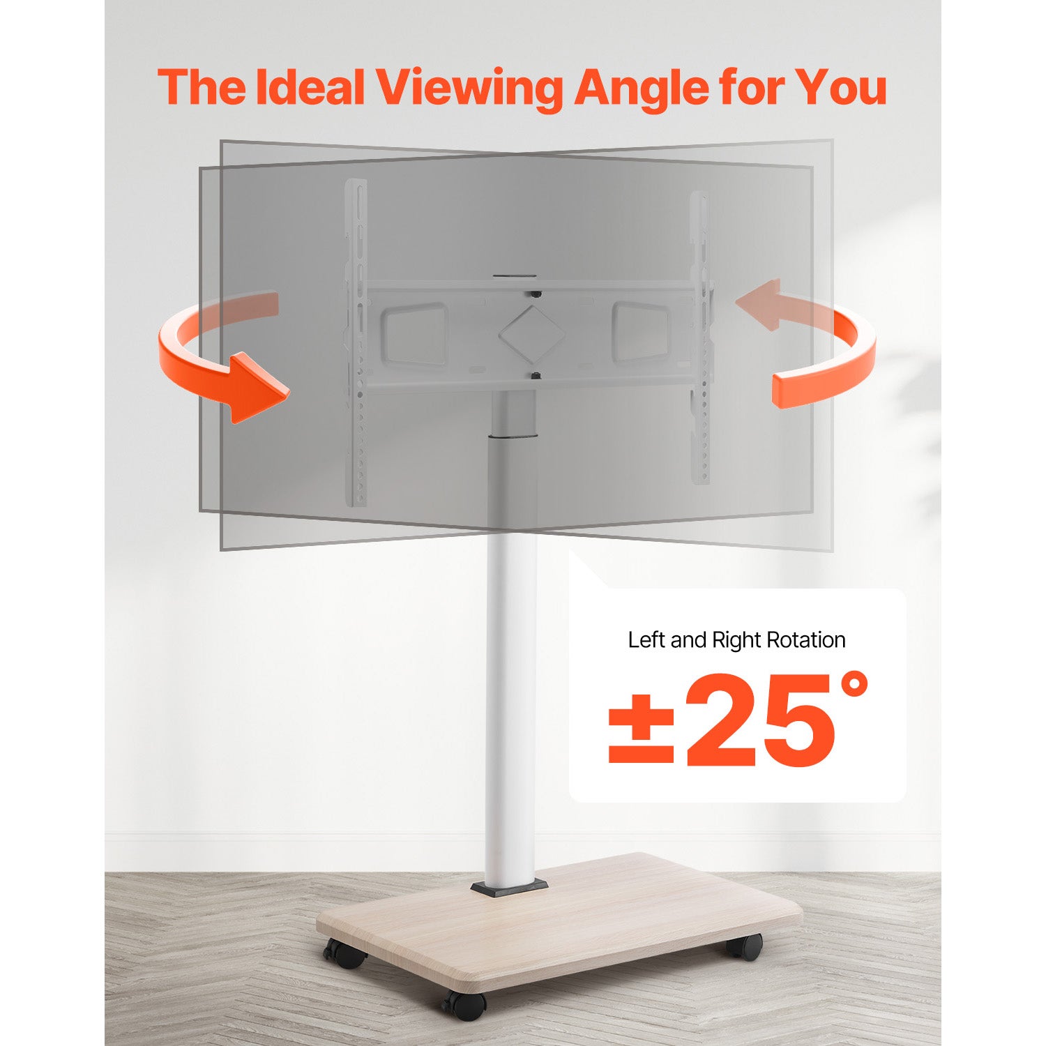 Support TV SucceBuy mobile a roulettes, compatible avec ecrans de 812,8 a 1778 mm, rotation laterale a 25°, capacite 45 kg, VESA jusqua 600 x 400 mm - 5