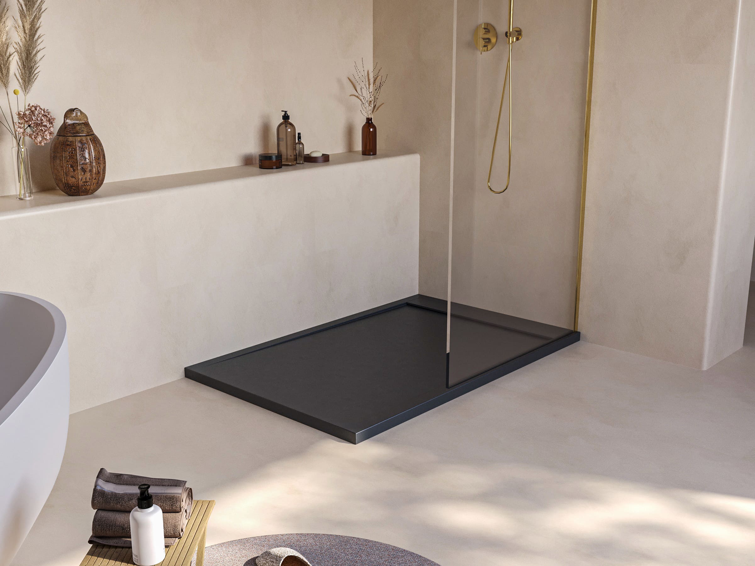 SOULHOME Base de duche - Resina - Gel Coat - Textura Liso/Pedra - Antiderrapante - Cor Antracite - 170x80- Extraplano 3cm. Design Minimalista. - 3