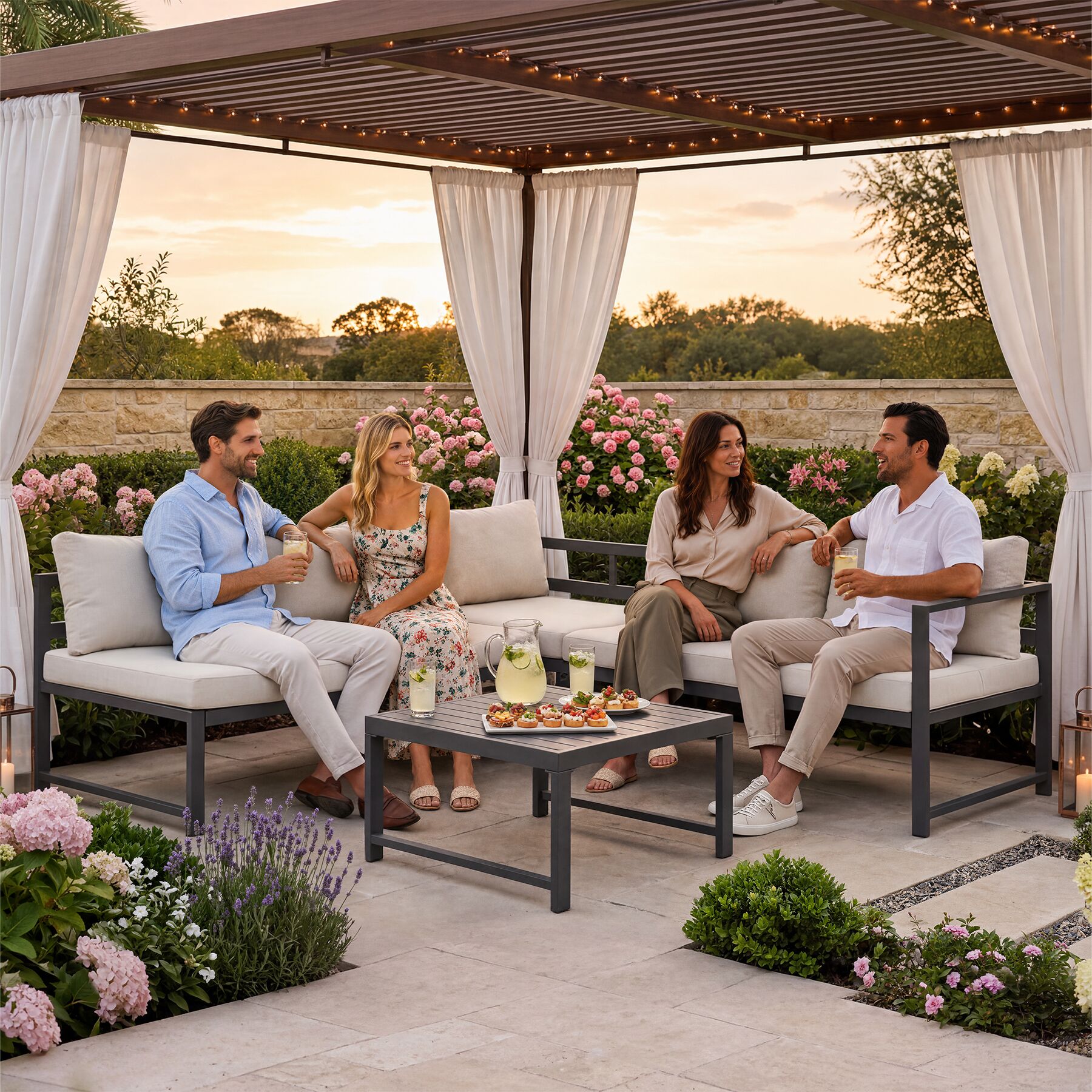 Salon bas de jardin en Aluminium Gris 4 personnes - 3
