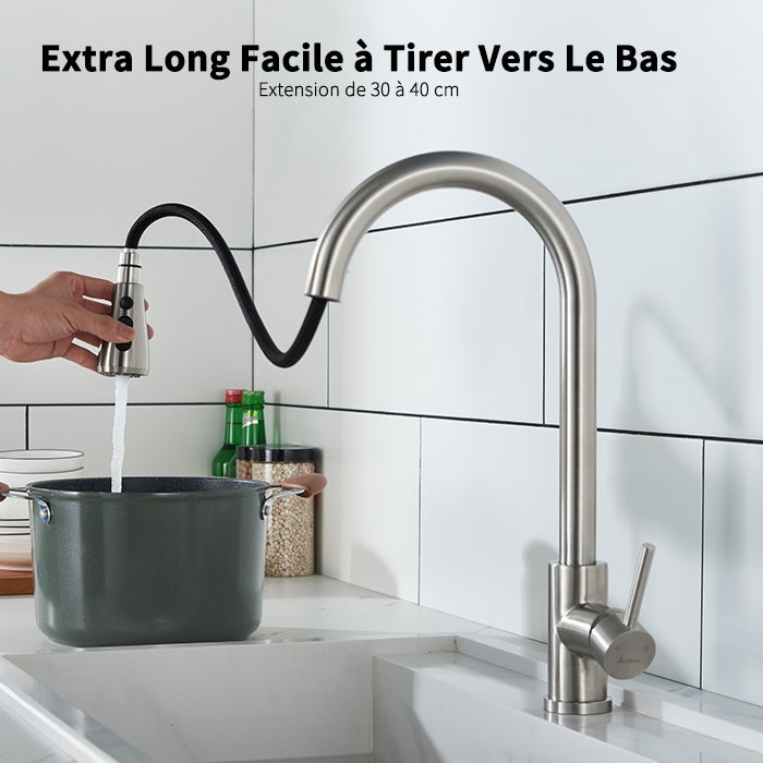 Robinet de Cuisine avec Douchette Extractible Mitigeur de Cuisine Brossé en Acier Inox Robinet d'évier pour Cuisine Rotatif à 360° avec 3 Modes - 5
