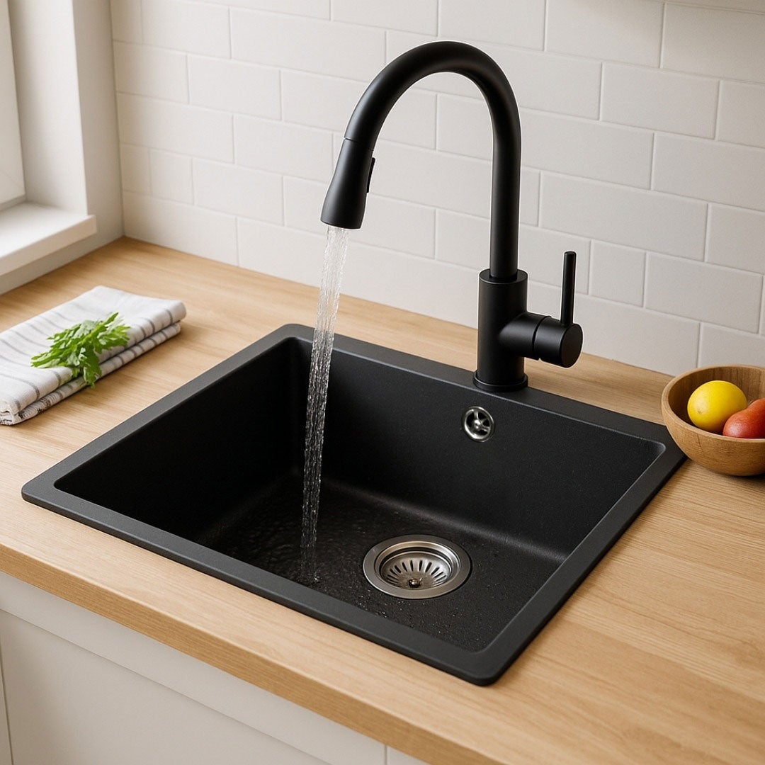Sierra évier 1 cuve seule 54x44 en résine noir - 3