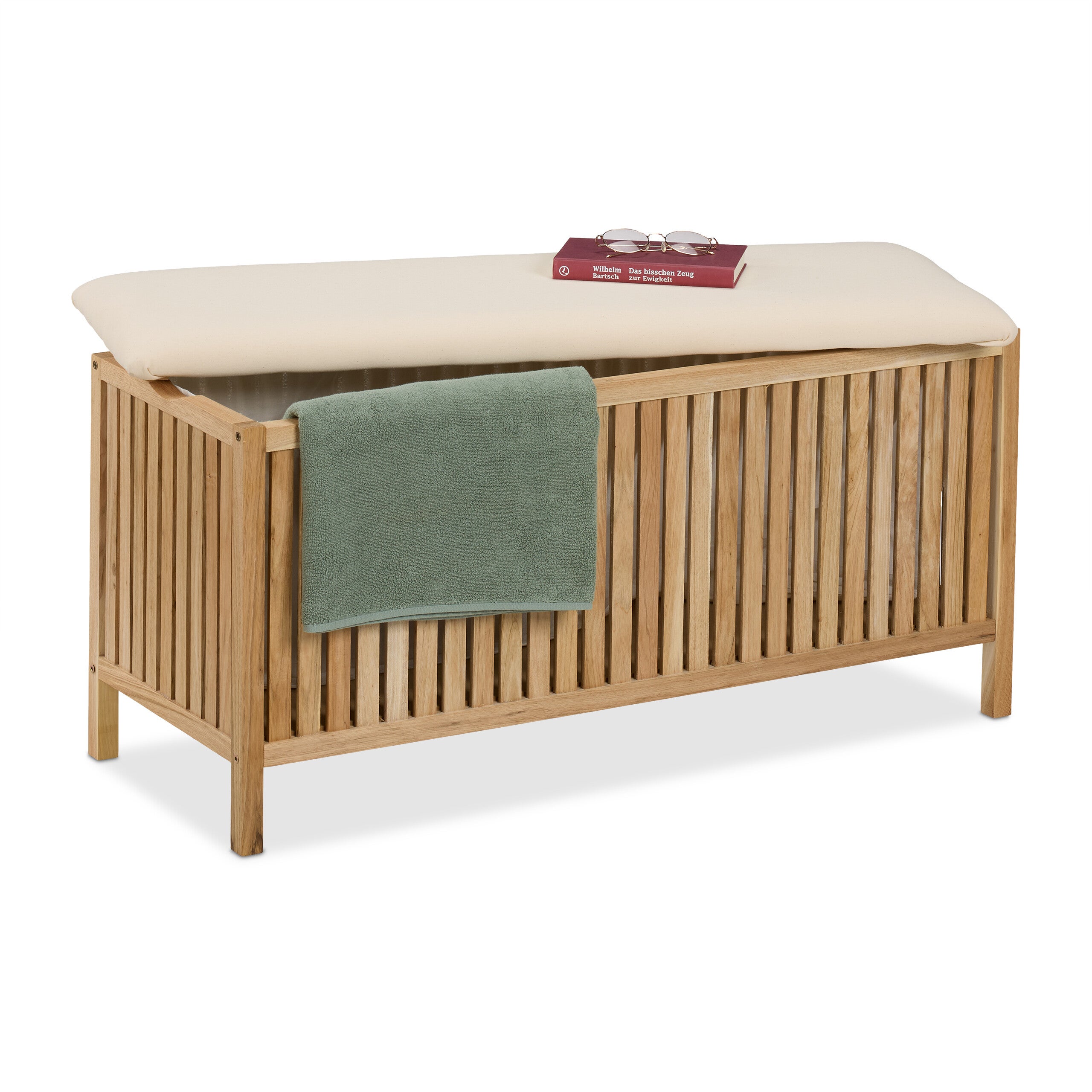 Porta Biancheria Sgabello Legno Per Bagno Relaxdays Pouf - Main Image
