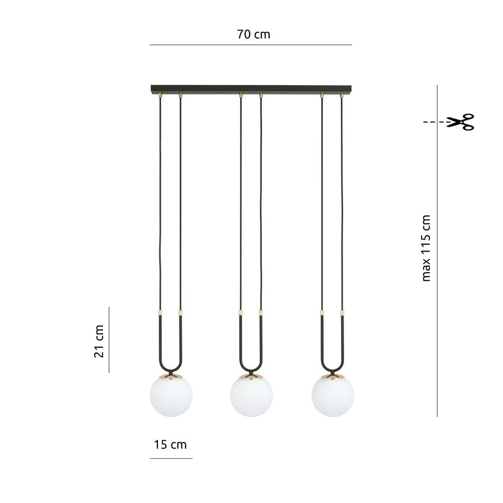 Lampa sufitowa Megan 3 światła z czarnym owalnym kablem wiszącym i szklaną kulą 3xE14 - 7