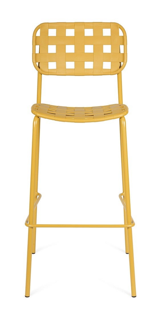 Tabouret d'extérieur en acier et polypropylène résistant aux UV, jaune - 3