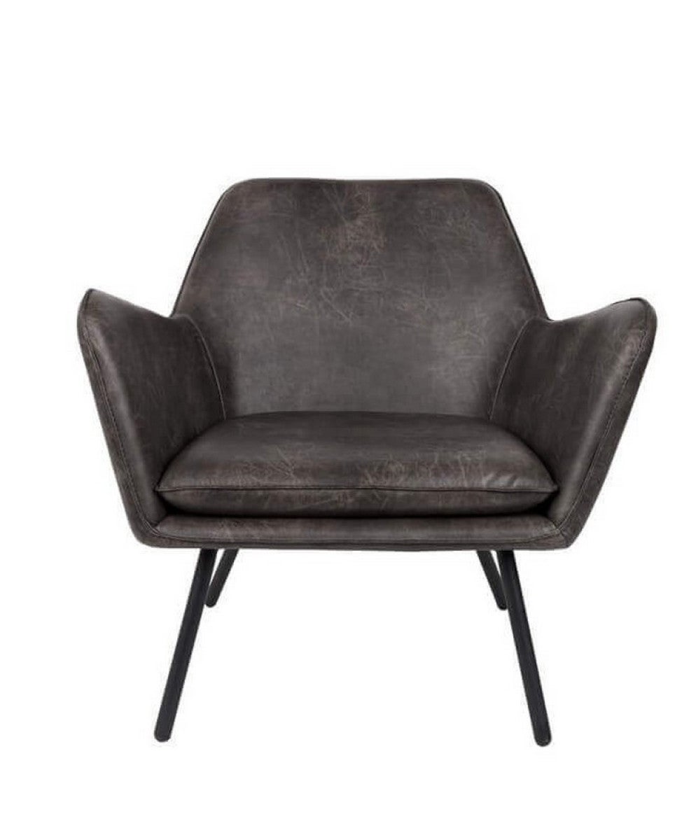 ALABAMA - Fauteuil lounge aspect cuir vintage gris très foncé - 3