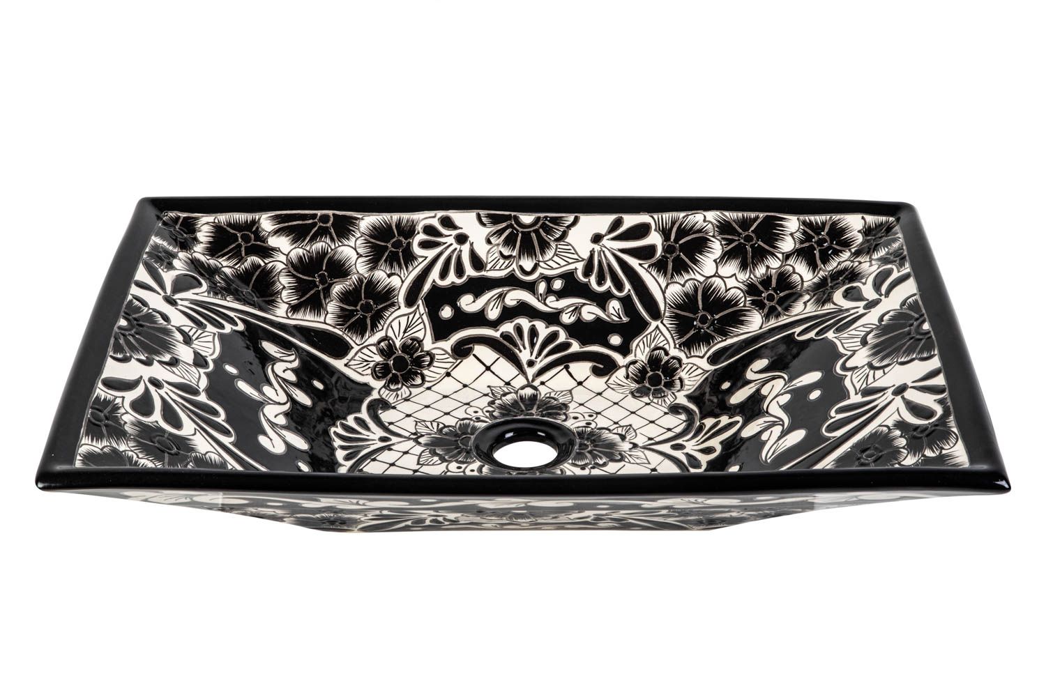 Meksykańska ceramiczna umywalka nablatowa z reliefem Serena Prima – prostokątna umywalka łazienkowa 55 x 36 x 11 cm | Umywalka z motywami Talavera