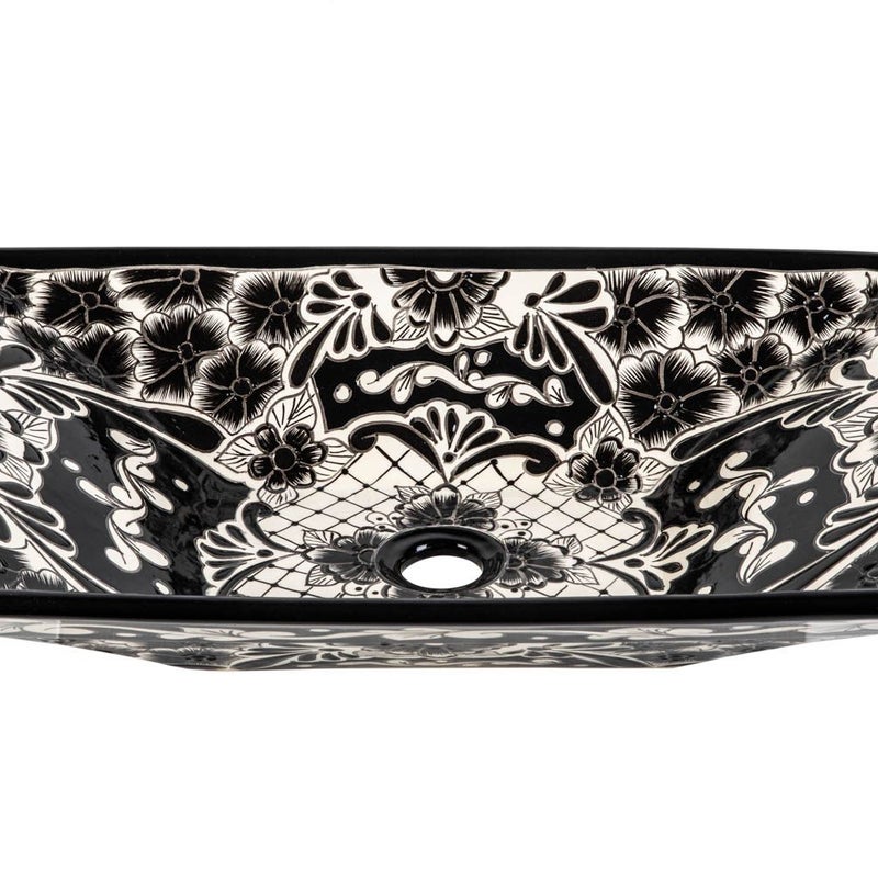Meksykańska ceramiczna umywalka nablatowa z reliefem Serena Prima – prostokątna umywalka łazienkowa 55 x 36 x 11 cm | Umywalka z motywami Talavera