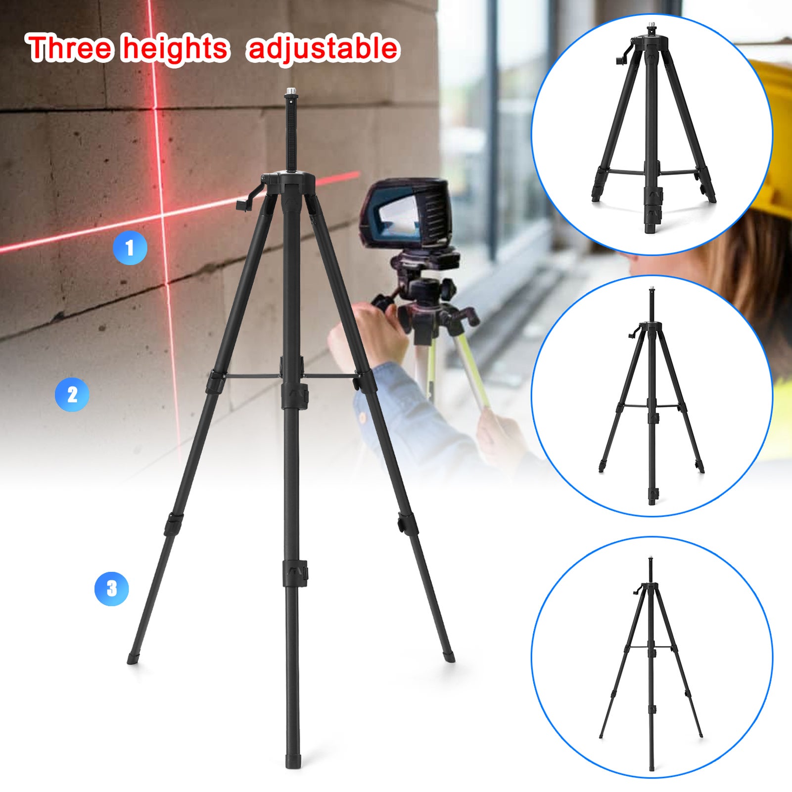 Nivel láser verde de 16 líneas, autonivelante 3° con batería de litio, soporte de pared y trípode ajustable de 1,2 m para trabajos en interiores - 5