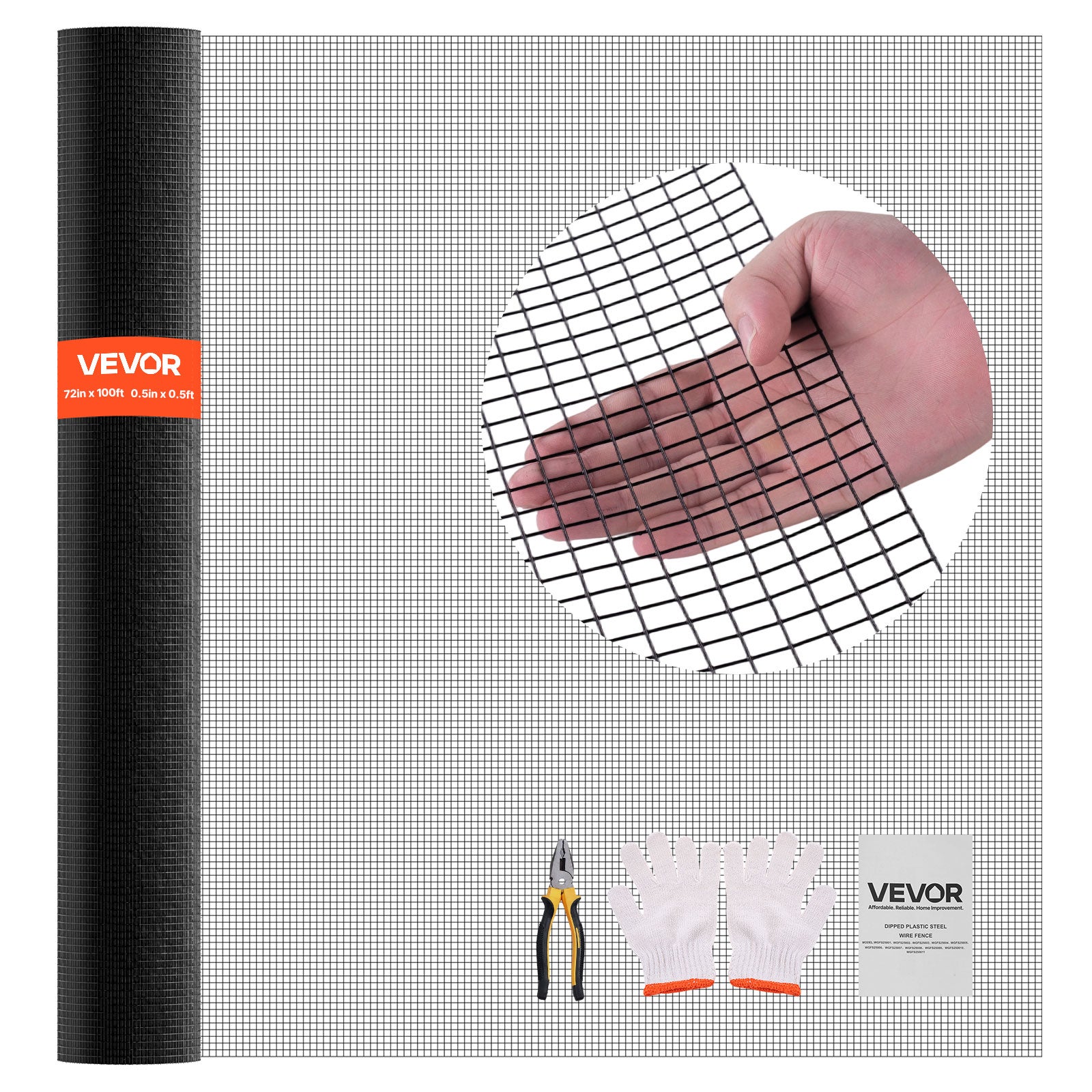 Siatka spawana VEVOR PVC 1,27 cm 183 cm x 30 m czarna ogrodzenie