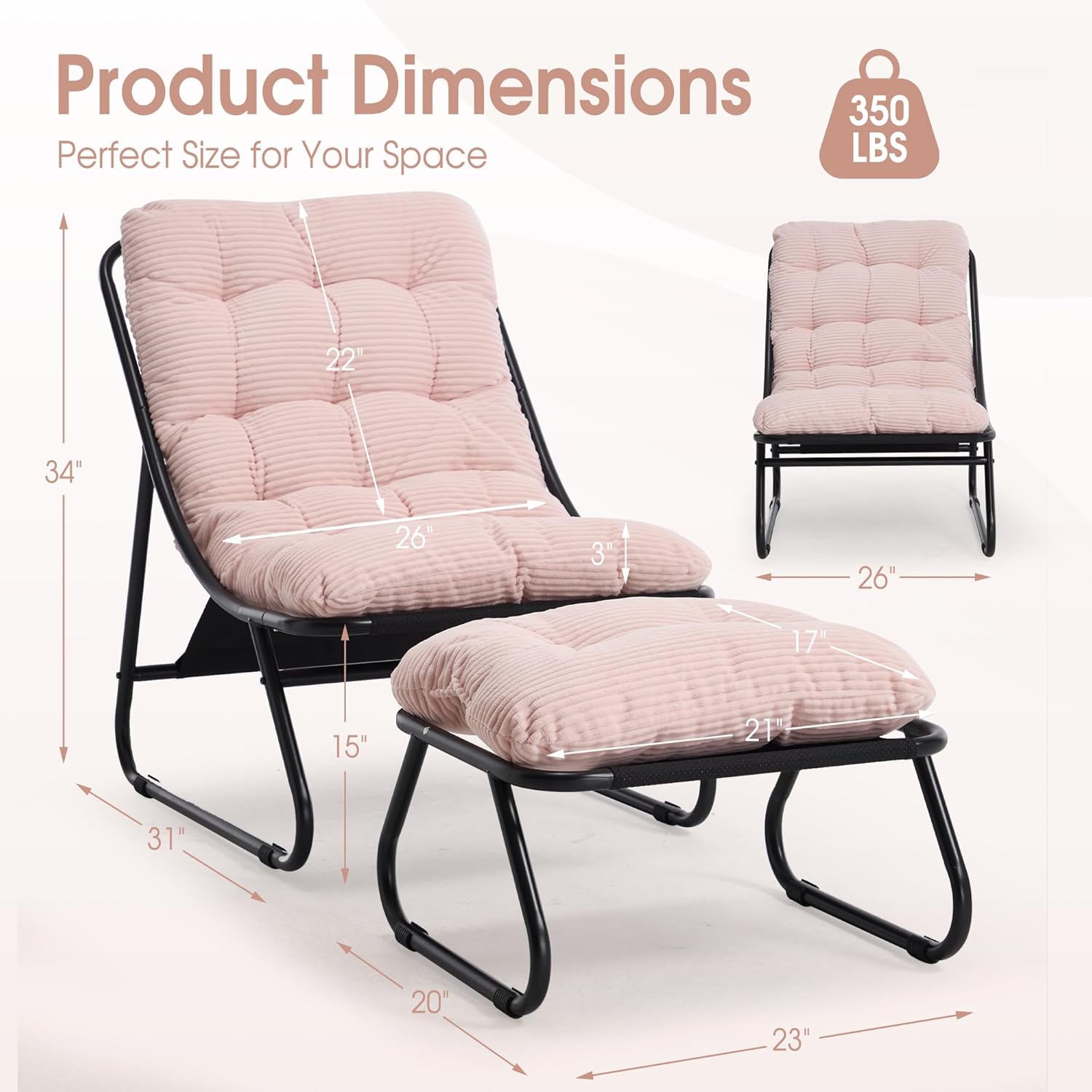 Fauteuil extérieur en acier avec coussin, pouf offert, chaise de jardin moderne pour terrasse et balcon - 6