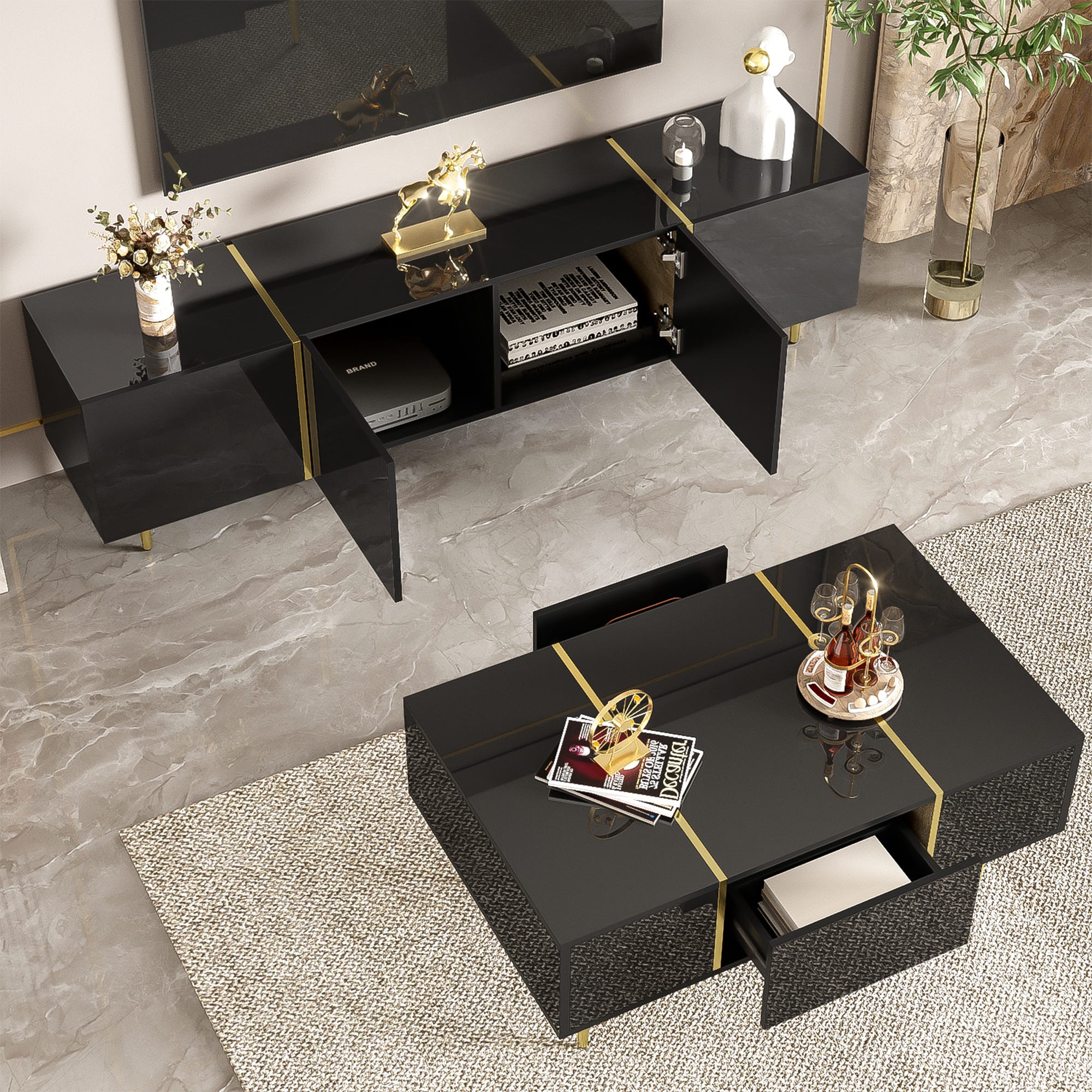 Ensemble meuble TV et table basse moderne - 170 x 35 x 46 cm + 100 x 60 ...