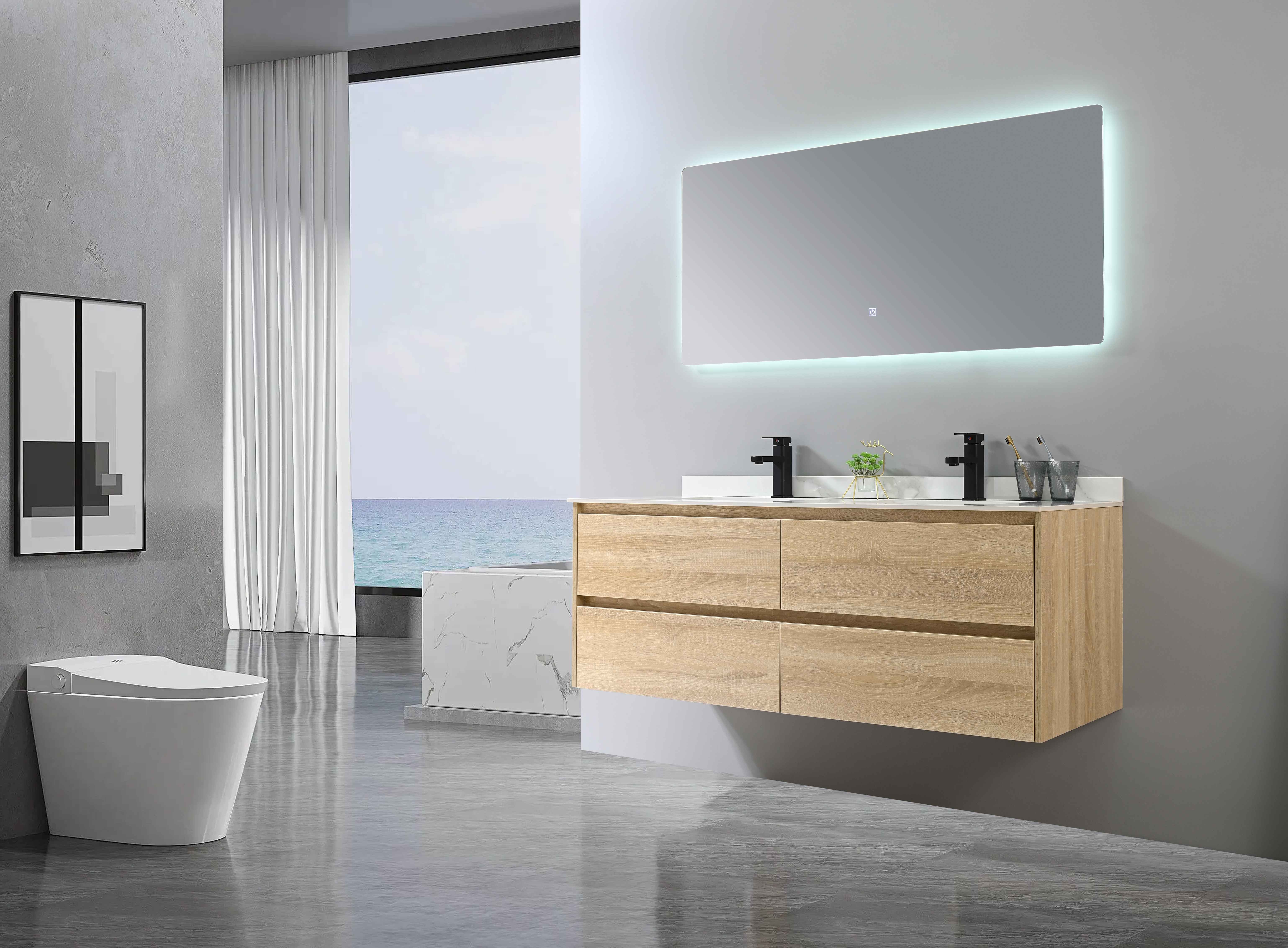 LuxuryBain- Meuble de salle de bain double vasque 140cm bois et blanc