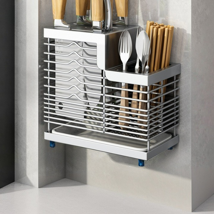 Uchwyt na noże ze stali nierdzewnej 304, wiszący uchwyt na noże kuchenne + uchwyt na pałeczki, kolory stali nierdzewnej, 24*12,7*22,8 cm