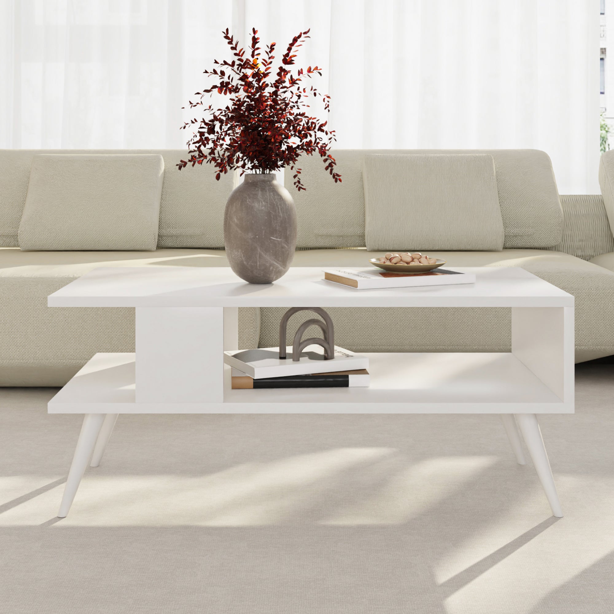 Mesa de centro Lycksele aglomerado 40 x 90 x 45 cm blanco [en.casa] - 4