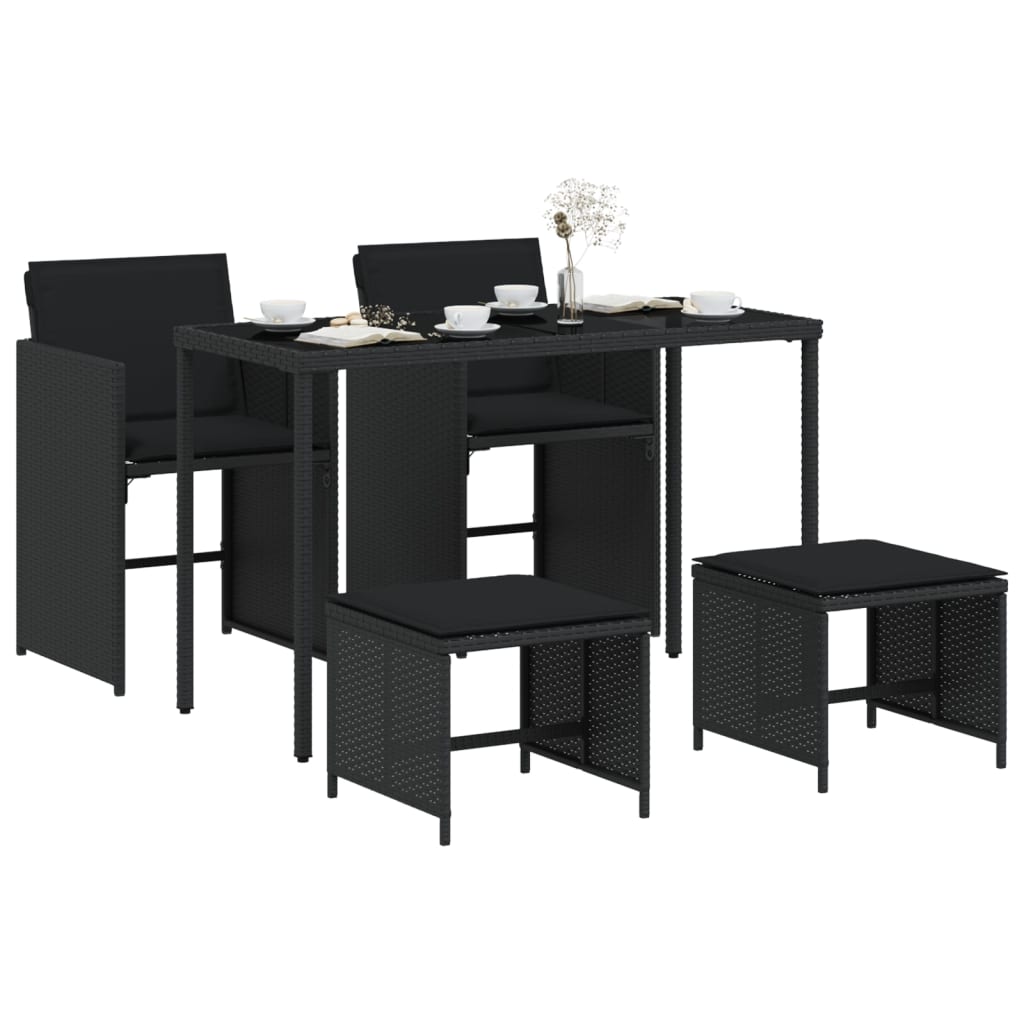 Set de muebles jardín 5 piezas | Conjunto de jardín de ocio | Set de comedor de jardín con cojines ratán sintético negro CFW717850 - 3
