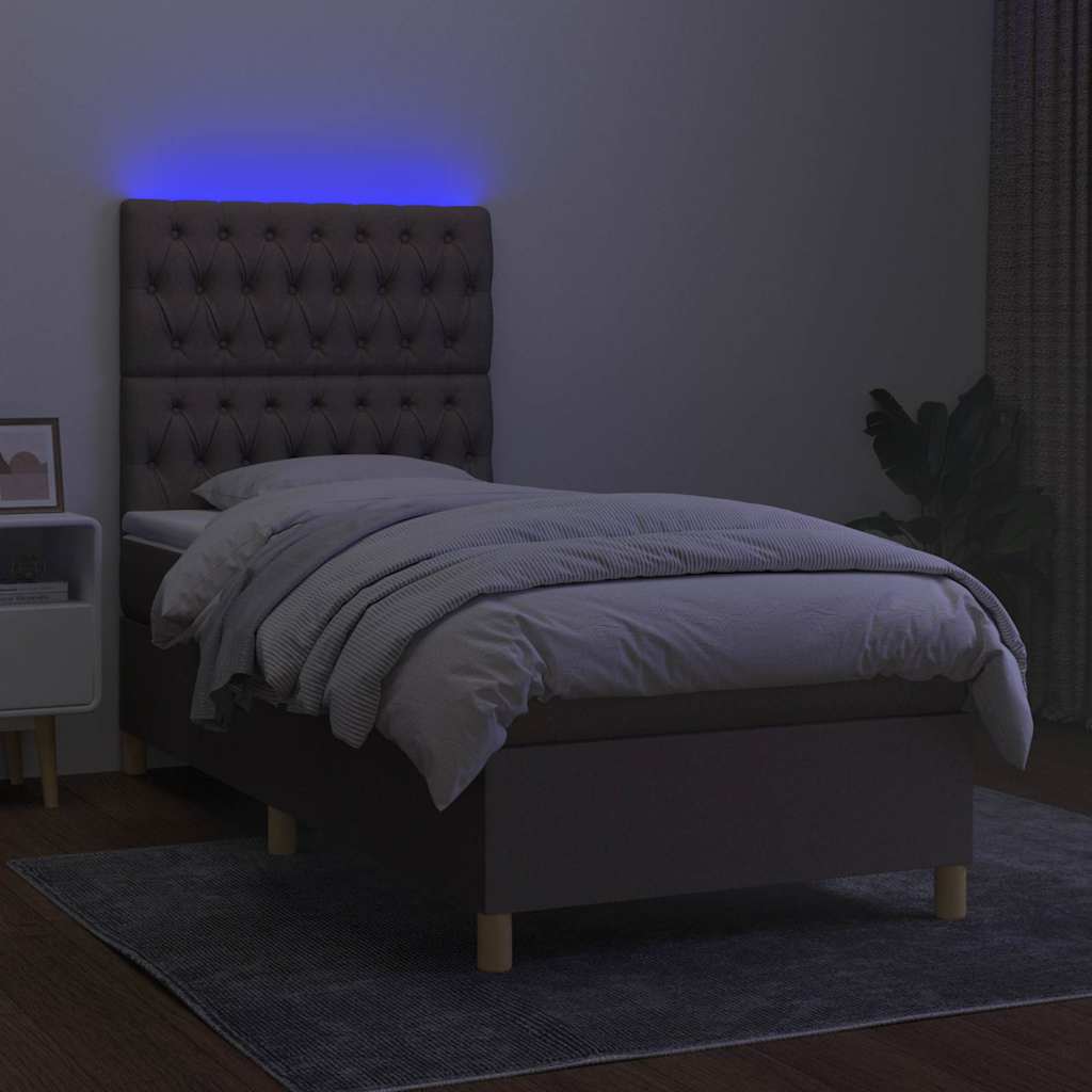 Cama box spring com colchão e luzes LED tecido cinza taupe 90x190 cm ...