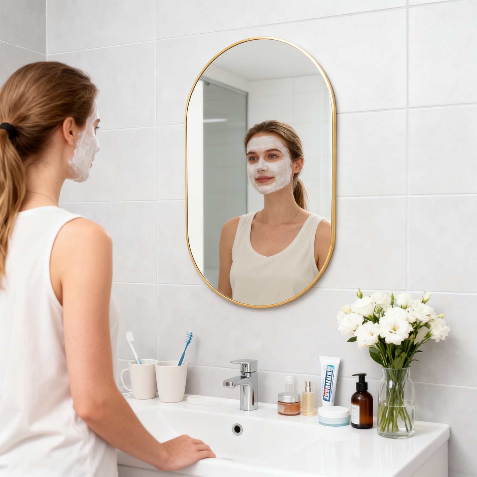 Specchio ovale 50x60 cm in vetro di alta qualità anti-frantumazione per riflesso chiaro e protezione massima - 4