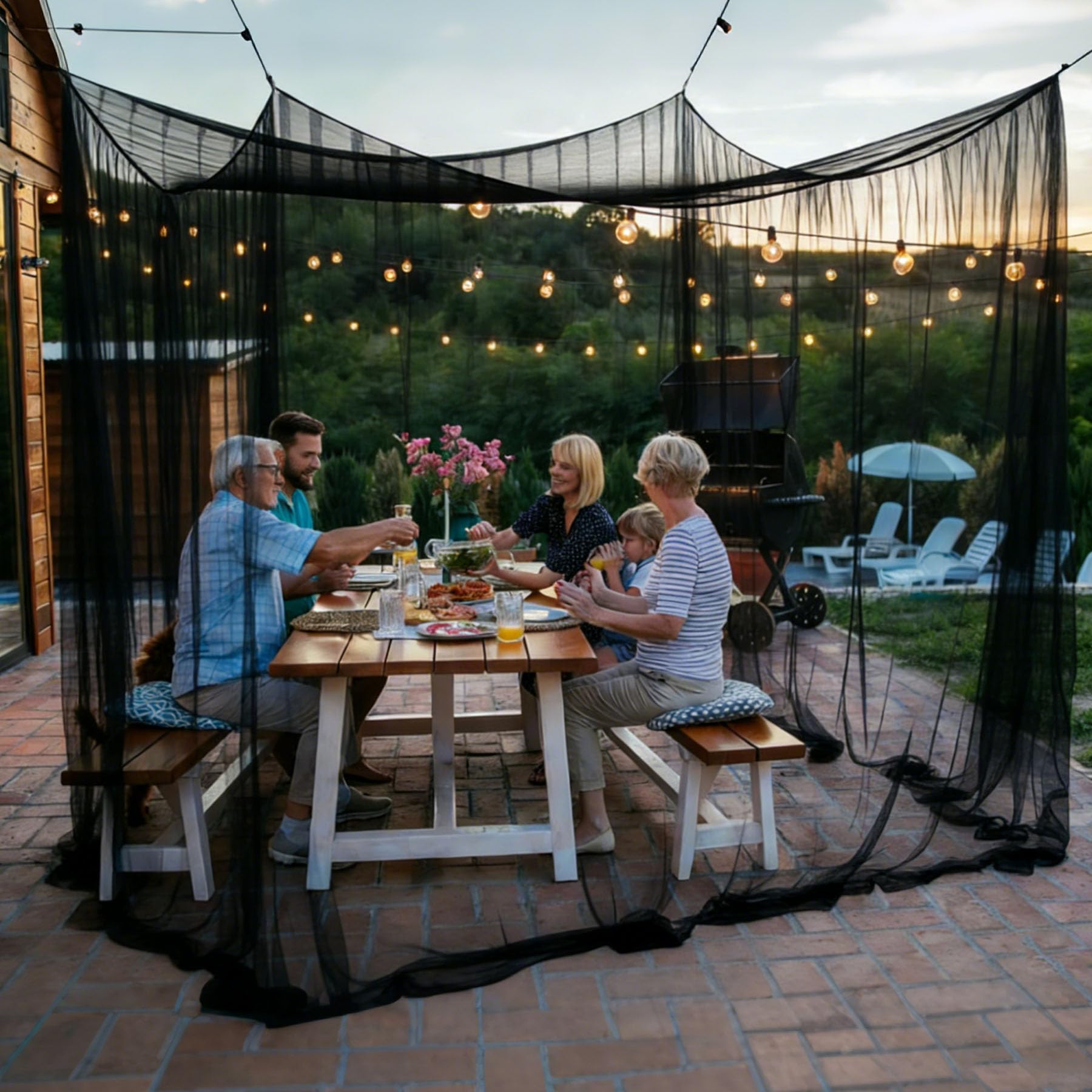 Moustiquaire pour extérieurs,300x300x250 cm,protection contre les insectes pour tonnelle,jardin,terrasse,maille 220,maille fine avec 1 porte (noir) - 2