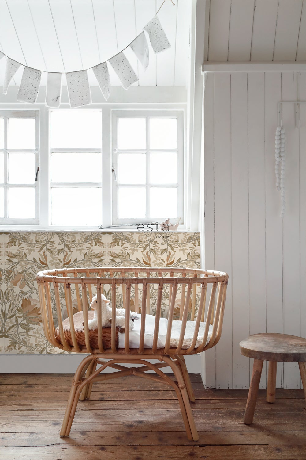 Papier peint fleurs vintage de style art nouveau beige clair et vieux rose - 53 cm x 10.05 m - ESTAhome - 4