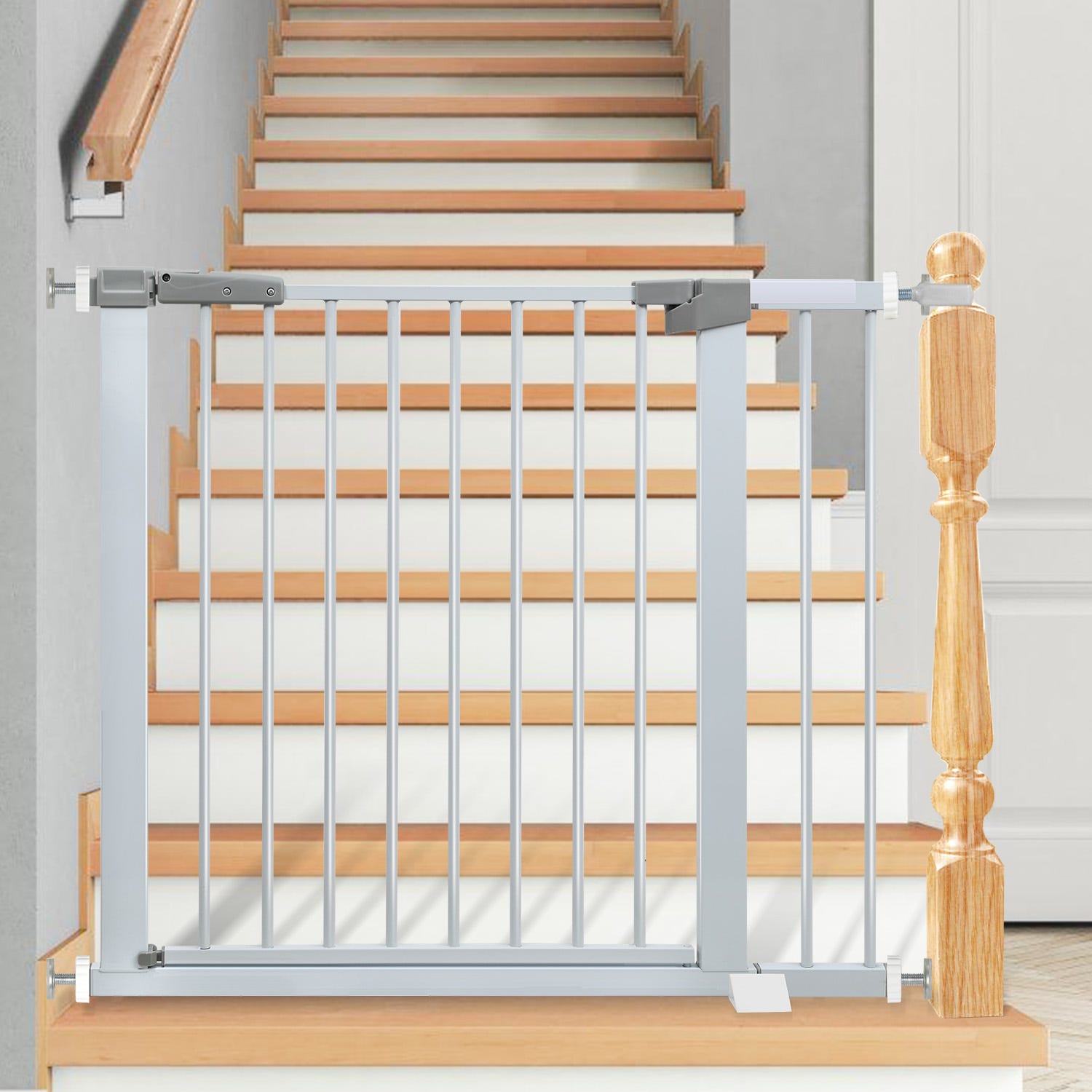 Barrière de sécurité enfant portillon automatique métal 75 -103cm, Barriere Escalier Porte pour Chat et Chiens - Blanc | Leroy Merlin Barrière de sécurité enfant portillon automatique métal 75 -103cm, Barriere Escalier Porte pour Chat et Chiens - Blanc | Leroy Merlin