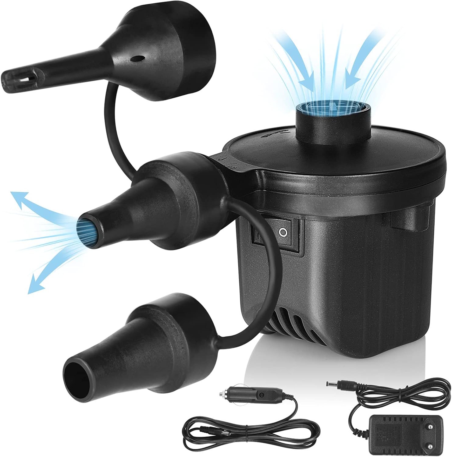 Pompe à air électrique 12V 230V, 60W   Gonflage/dégonflage facile, 3 embouts, pour matelas pneumatiques bateaux camping maison   high tech et tendances