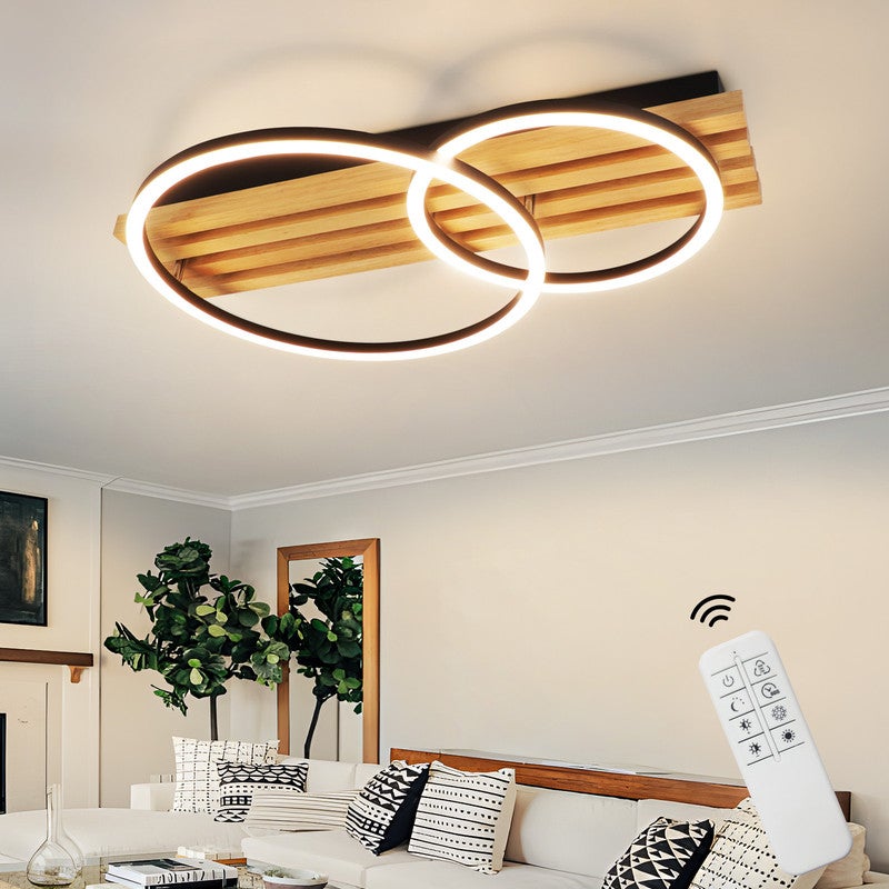 NETTLIFE Ściemnialna lampa sufitowa LED: 55 cm, nowoczesna lampa sufitowa z 2 pierścieniami, 36 W, z pilotem, do sypialni,