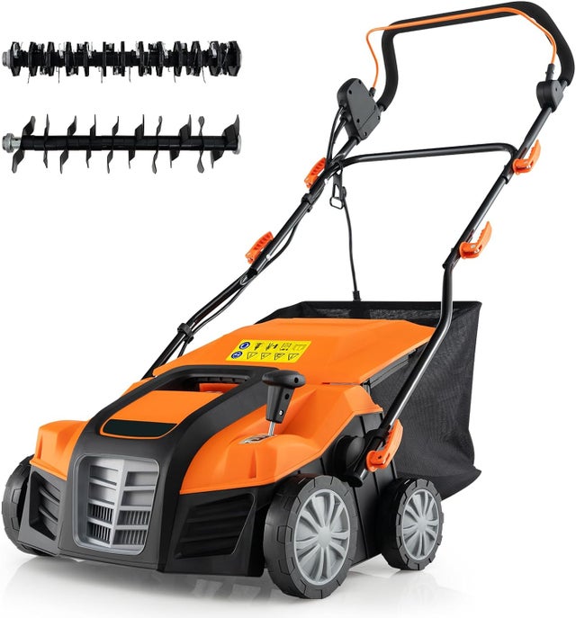 COSTWAY Scarificatore 2 In-1 per Prato, 15A Decespugliatore per Prato da 41 cm, con Regolazione dell'Altezza e della Profondità, Erbicida Pieghevole c