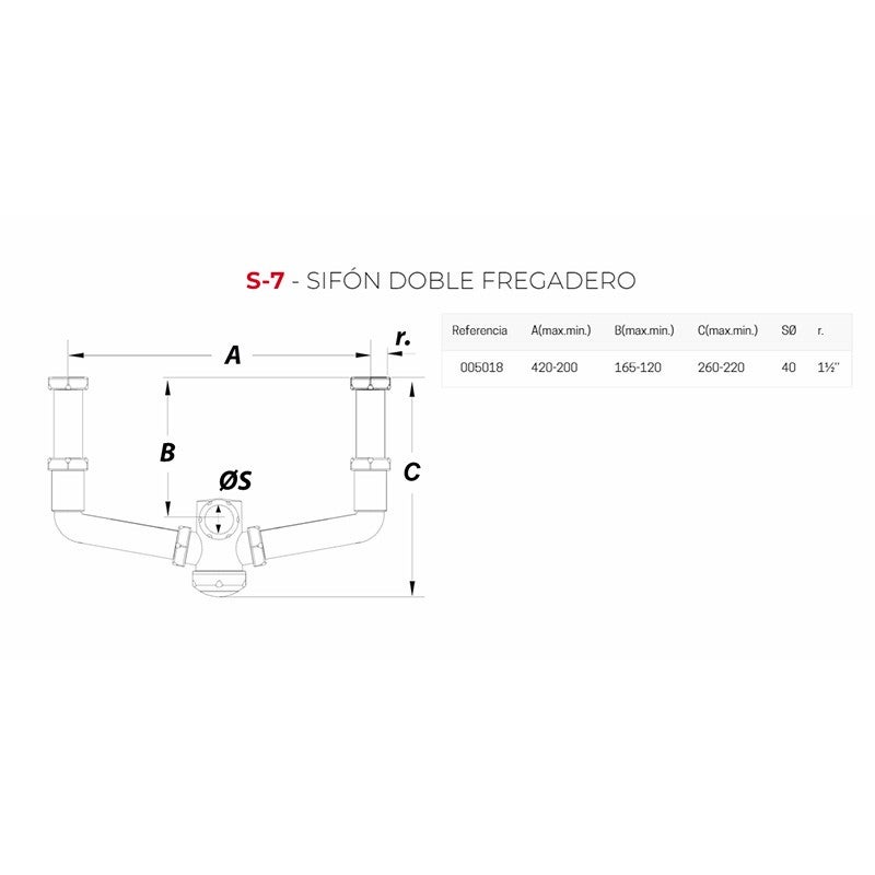 SIFON DOBLE SIFONICO S7 EXTENSIBLE HORIZONTAL 1.1/2