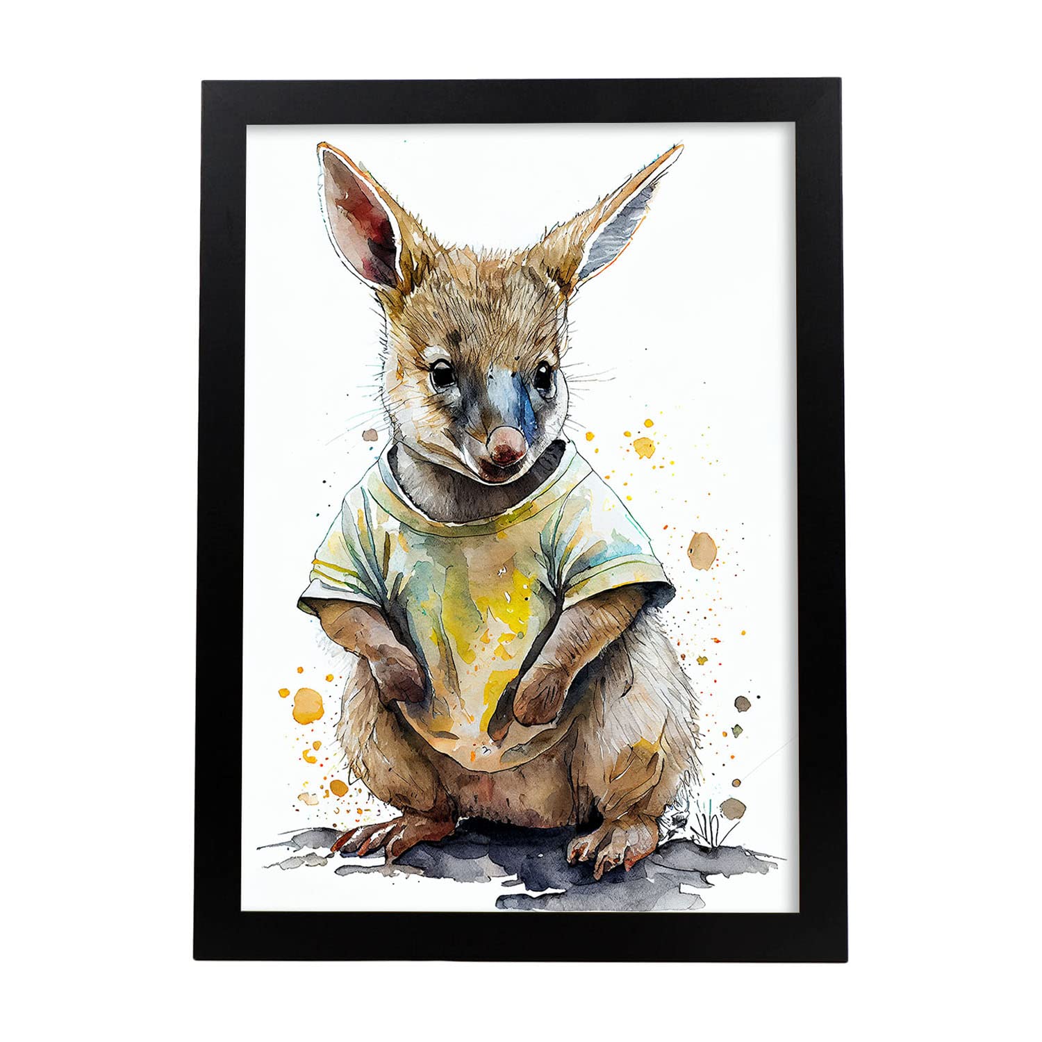 Nacnic poster de ualabí en estilo acuarela ilustraciones infantiles a todo color de animalitos bebé sobre fondo blanco a3 marco negro