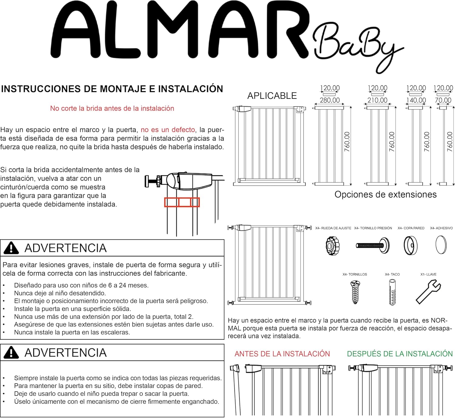 ALMAR Baby Barrera de Seguridad 67-74cm Blanco | Facil Montaje sin Tornillos para Puertas, Pasillos o Escalera para Niños o Mascotas - 8